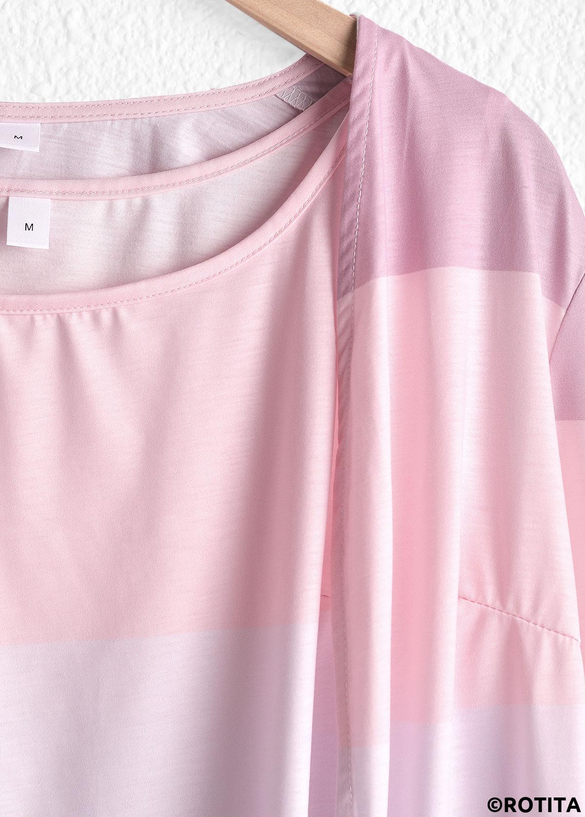 Pink tops,Striped tops,Contrast Color tops,ROTITA Plus Size Two Piece Striped Cardigan  and Tank Top
