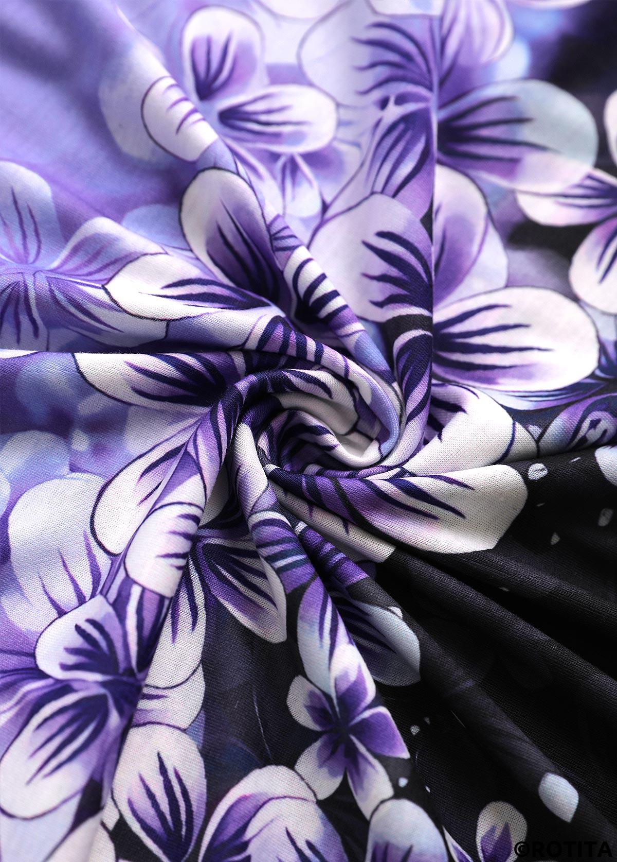 Purple tops,Floral tops,Plants tops,Ombre tops,ROTITA Two Piece Floral Print Purple Cardigan and Tank Top