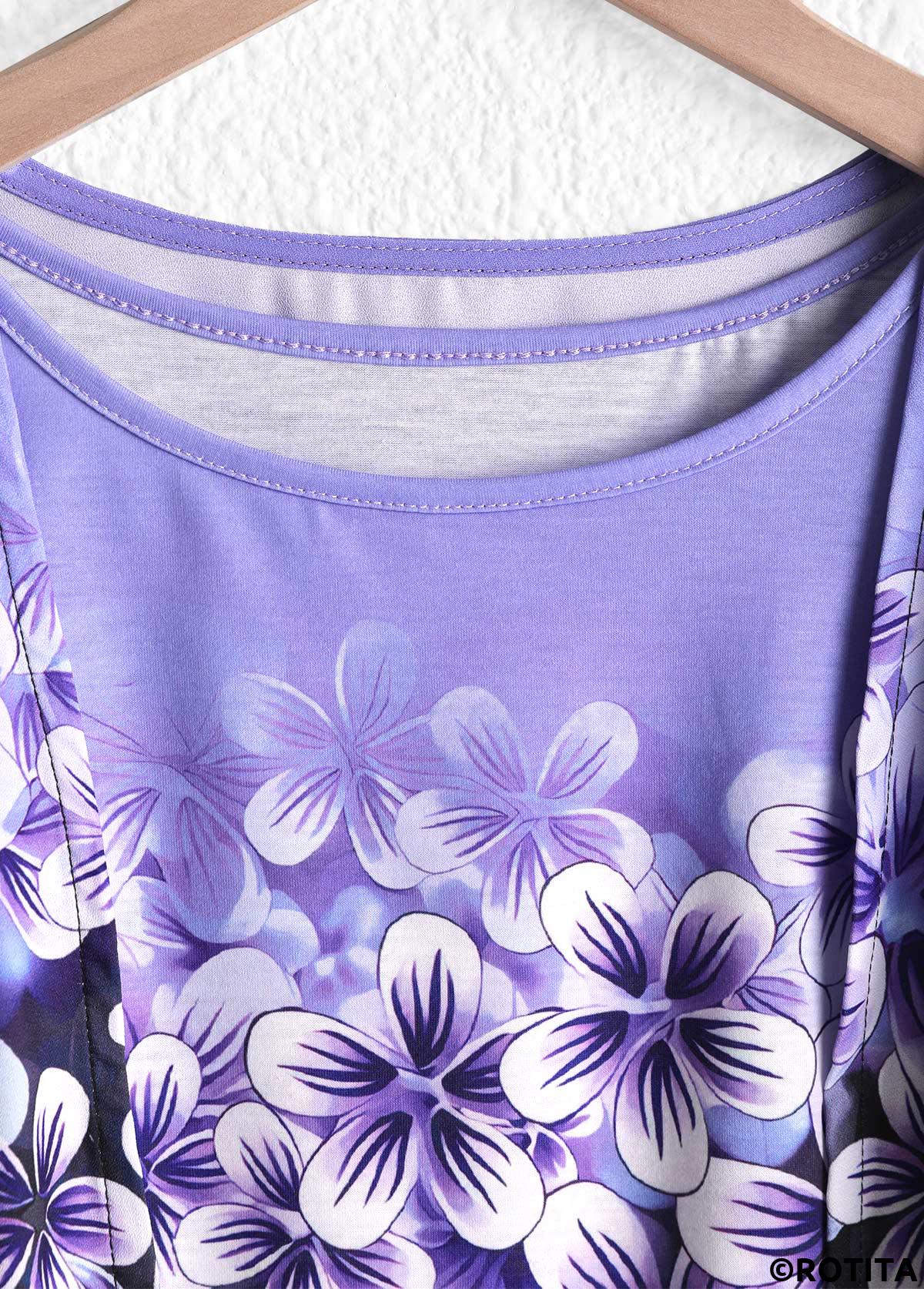 Purple tops,Floral tops,Plants tops,Ombre tops,ROTITA Two Piece Floral Print Purple Cardigan and Tank Top