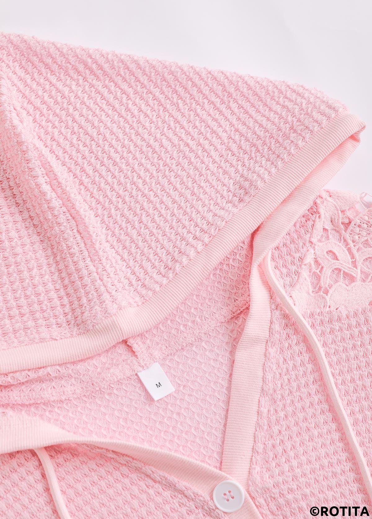 Light Pink tops,Plain Color tops,ROTITA Lace Light Pink Long Sleeve Hoodie