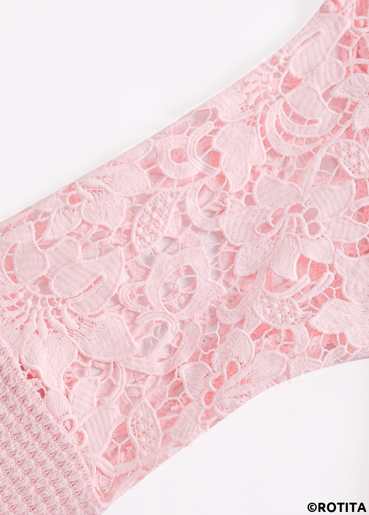 Light Pink tops,Plain Color tops,ROTITA Lace Light Pink Long Sleeve Hoodie