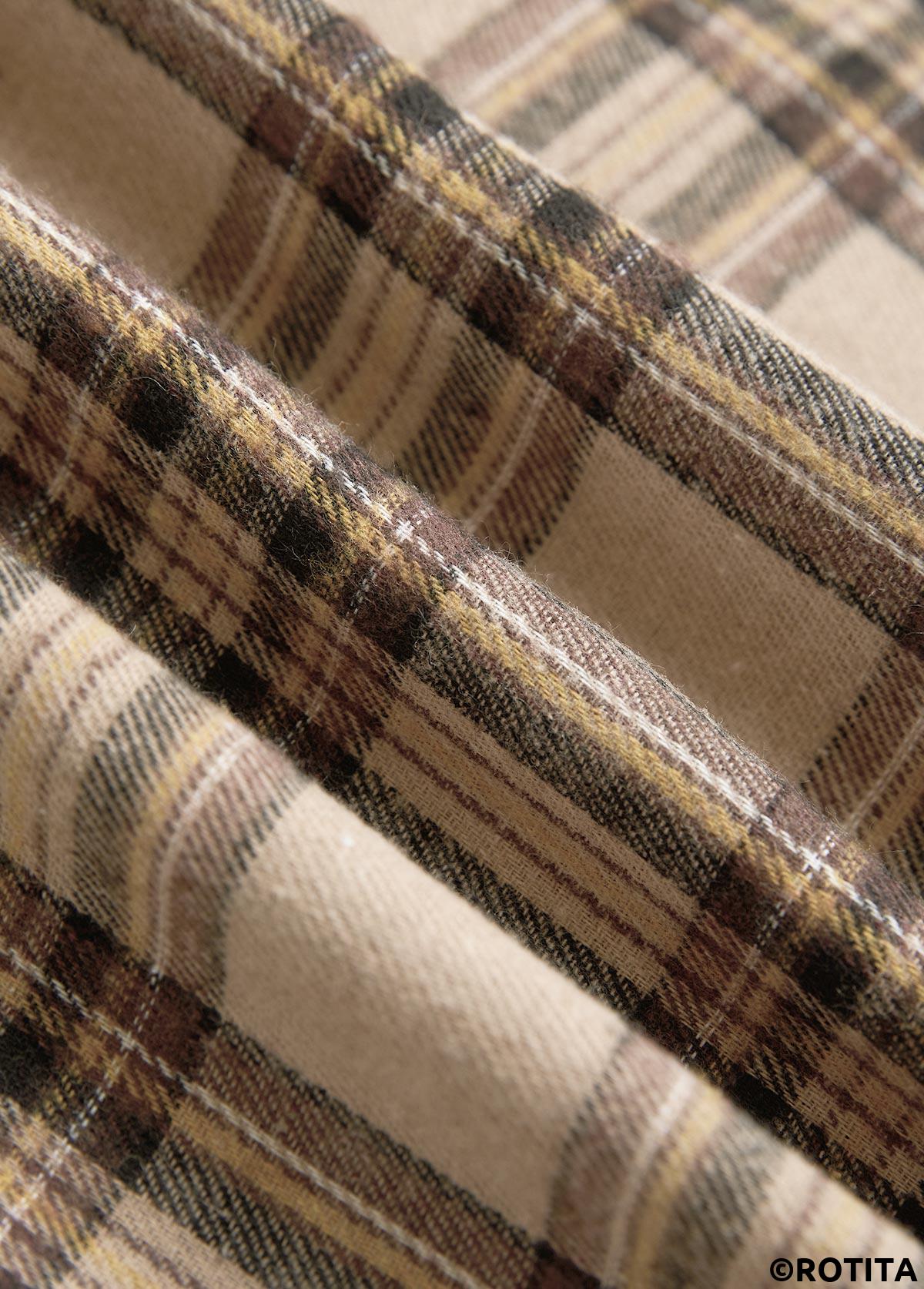 Light Coffee tops,Plaid tops,Striped tops,Geometric tops,ROTITA Button Plaid Light Coffee Turn Down Collar Shirt