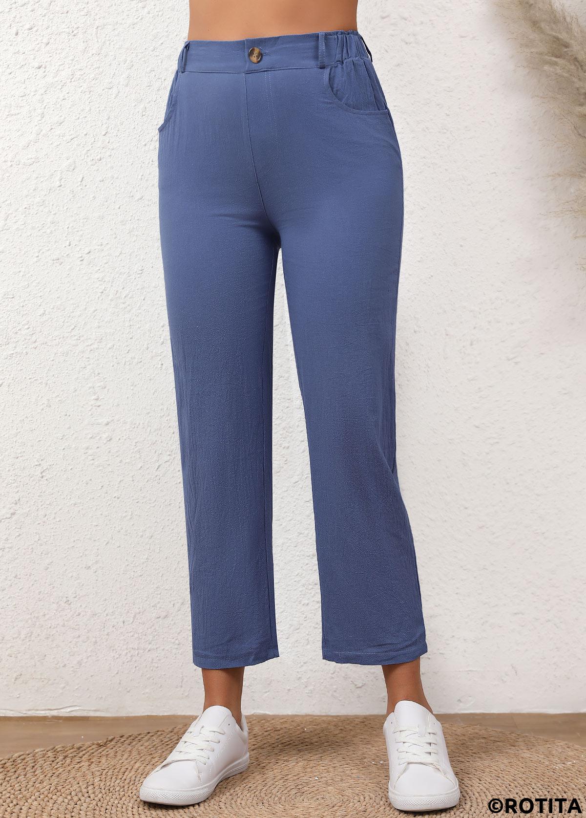 Jeanshose mit hohem Bund und Knopfleiste in Blau