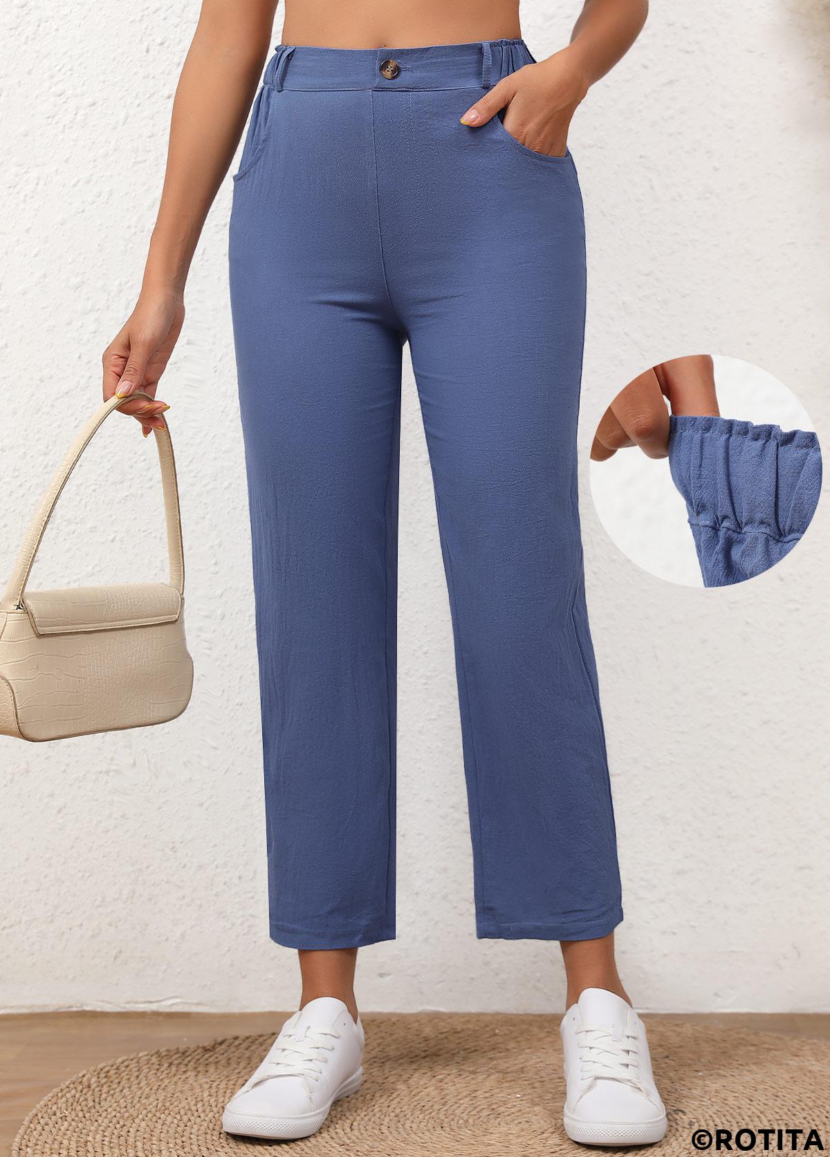 Jeanshose mit hohem Bund und Knopfleiste in Blau