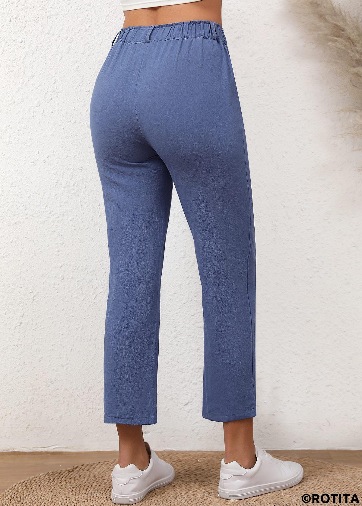 Jeanshose mit hohem Bund und Knopfleiste in Blau