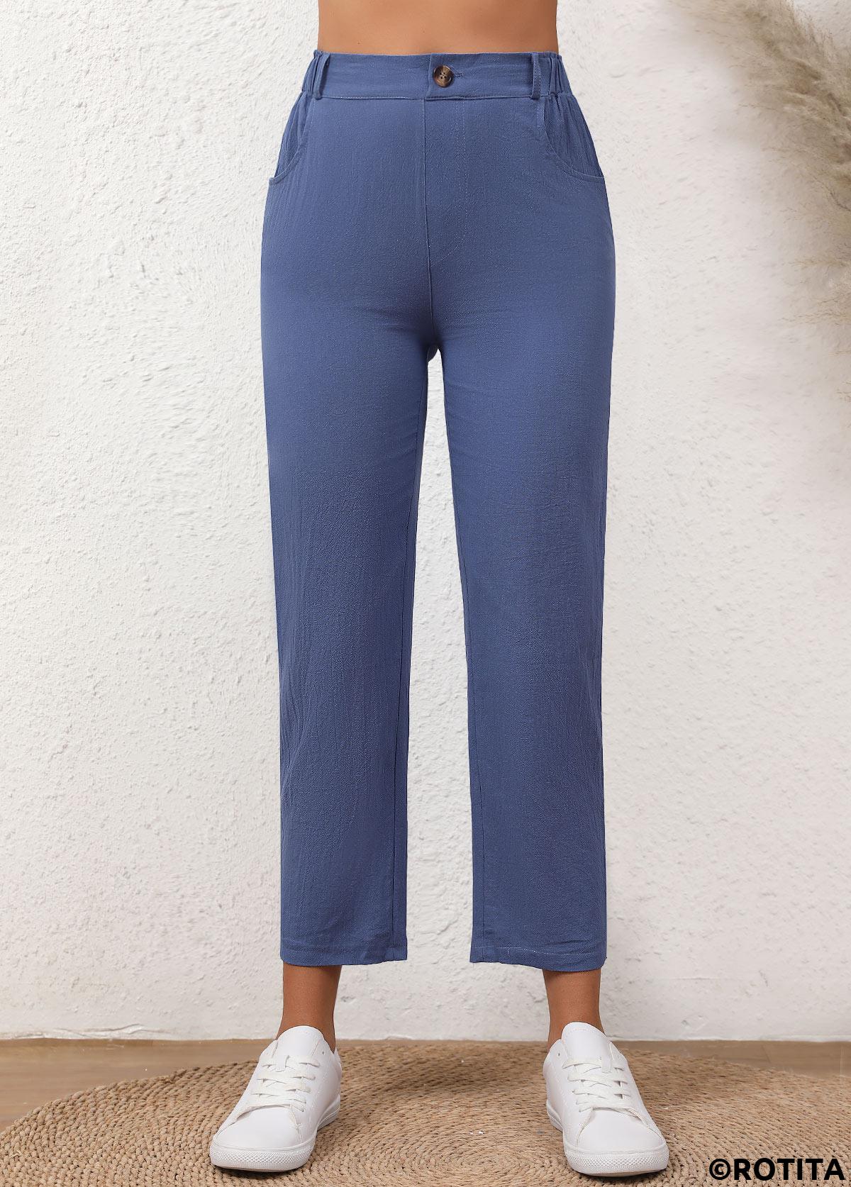 Jeanshose mit hohem Bund und Knopfleiste in Blau