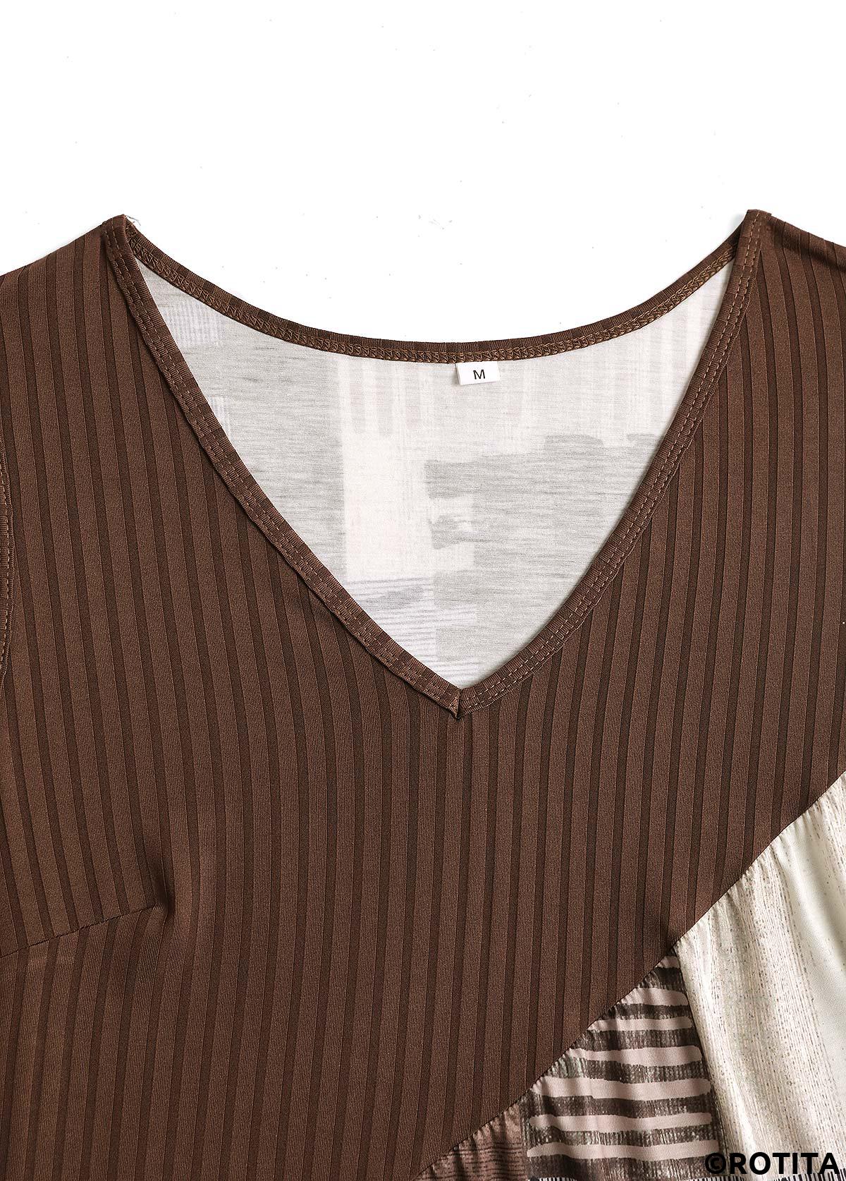 Gray Brown dresses,Geometric dresses,Striped dresses,Everyday dresses,Casual dresses,ROTITA Patchwork Geometric Print Gray Brown A Line Sleeveless Dress