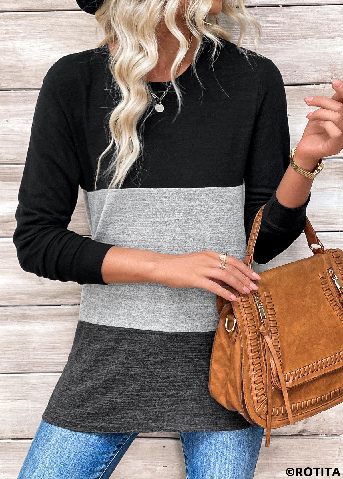 t-shirt rotita patchwork noir col rond manches longues