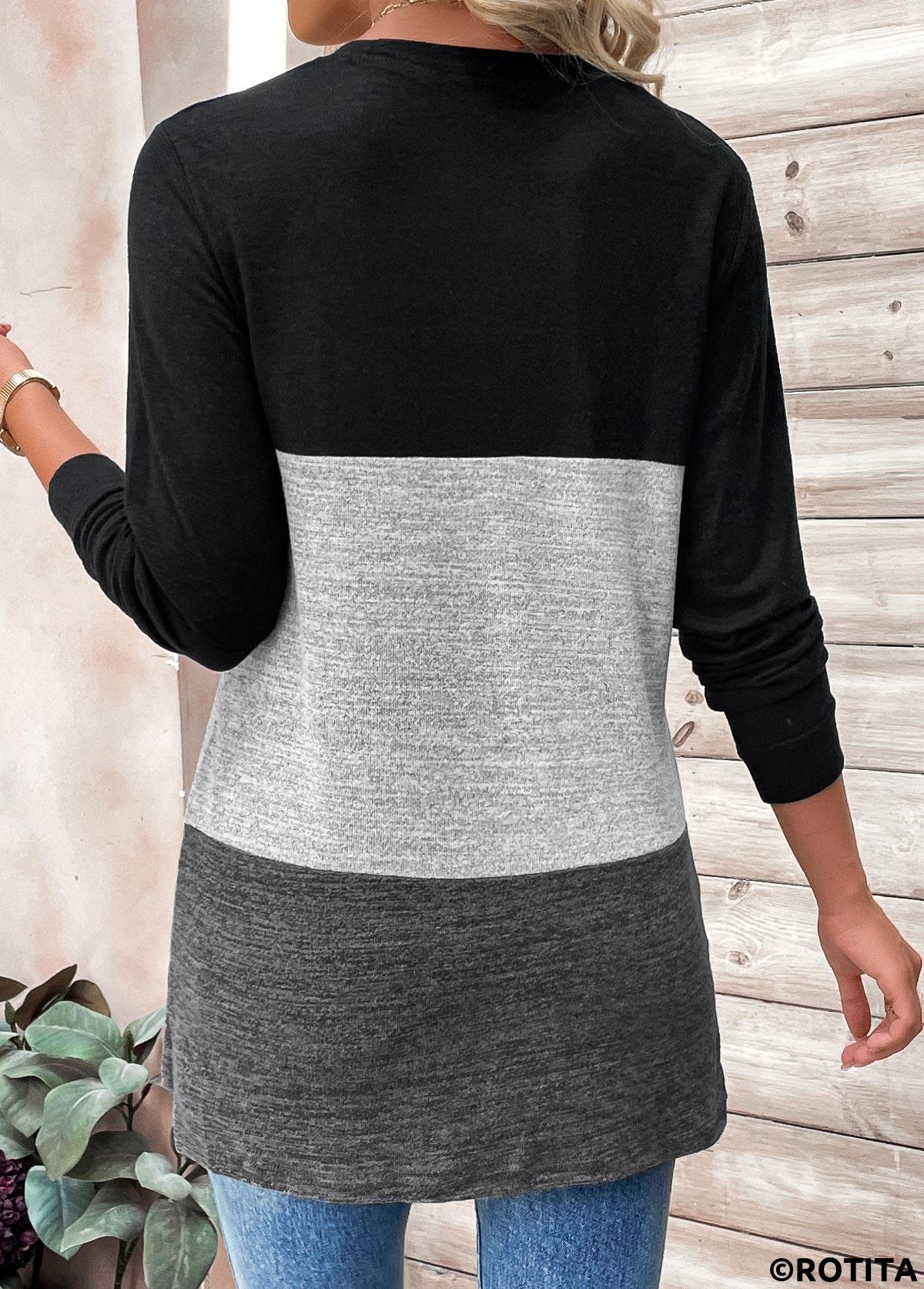 t-shirt rotita patchwork noir col rond manches longues