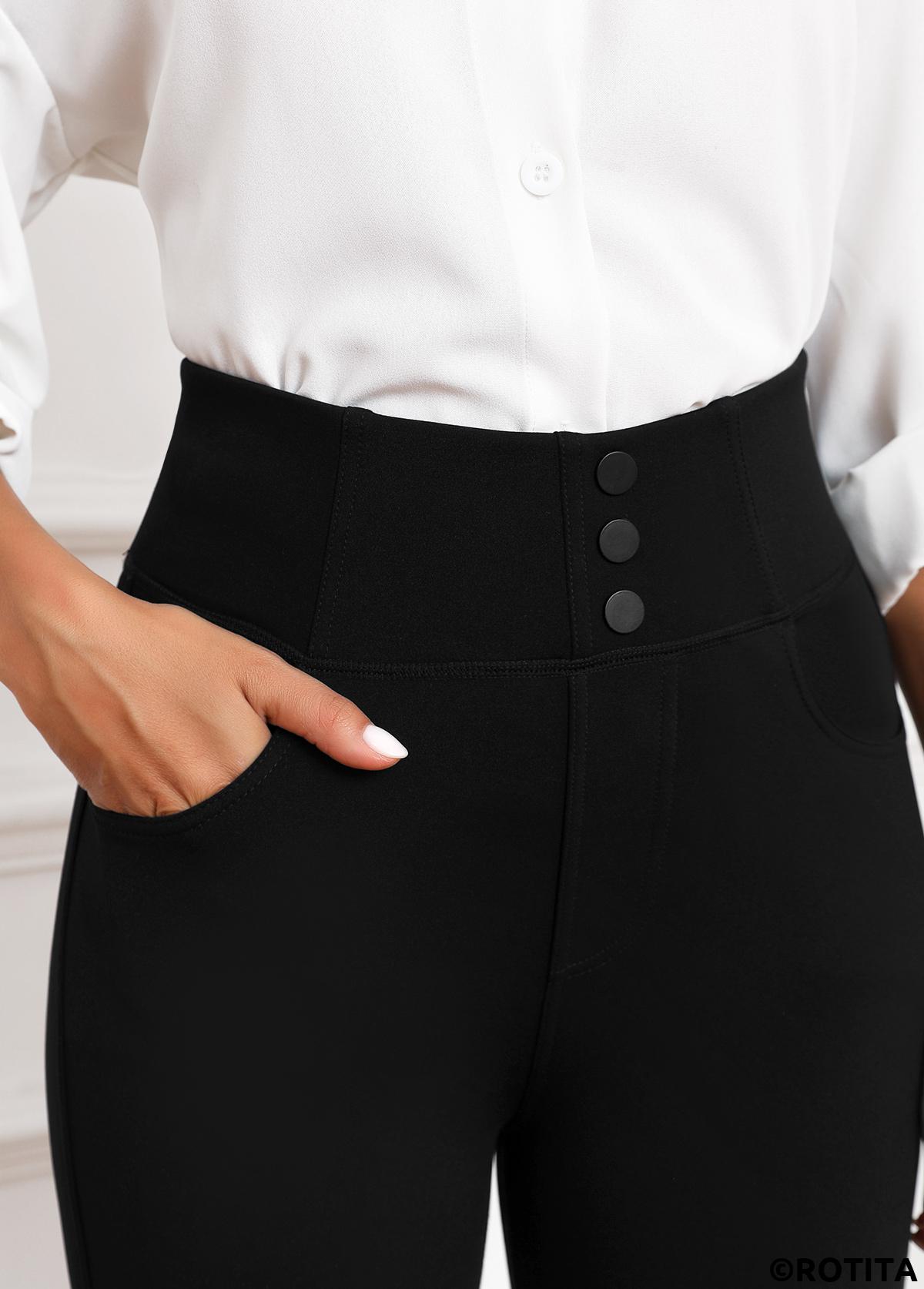 pantalon skinny taille haute noir à boutons