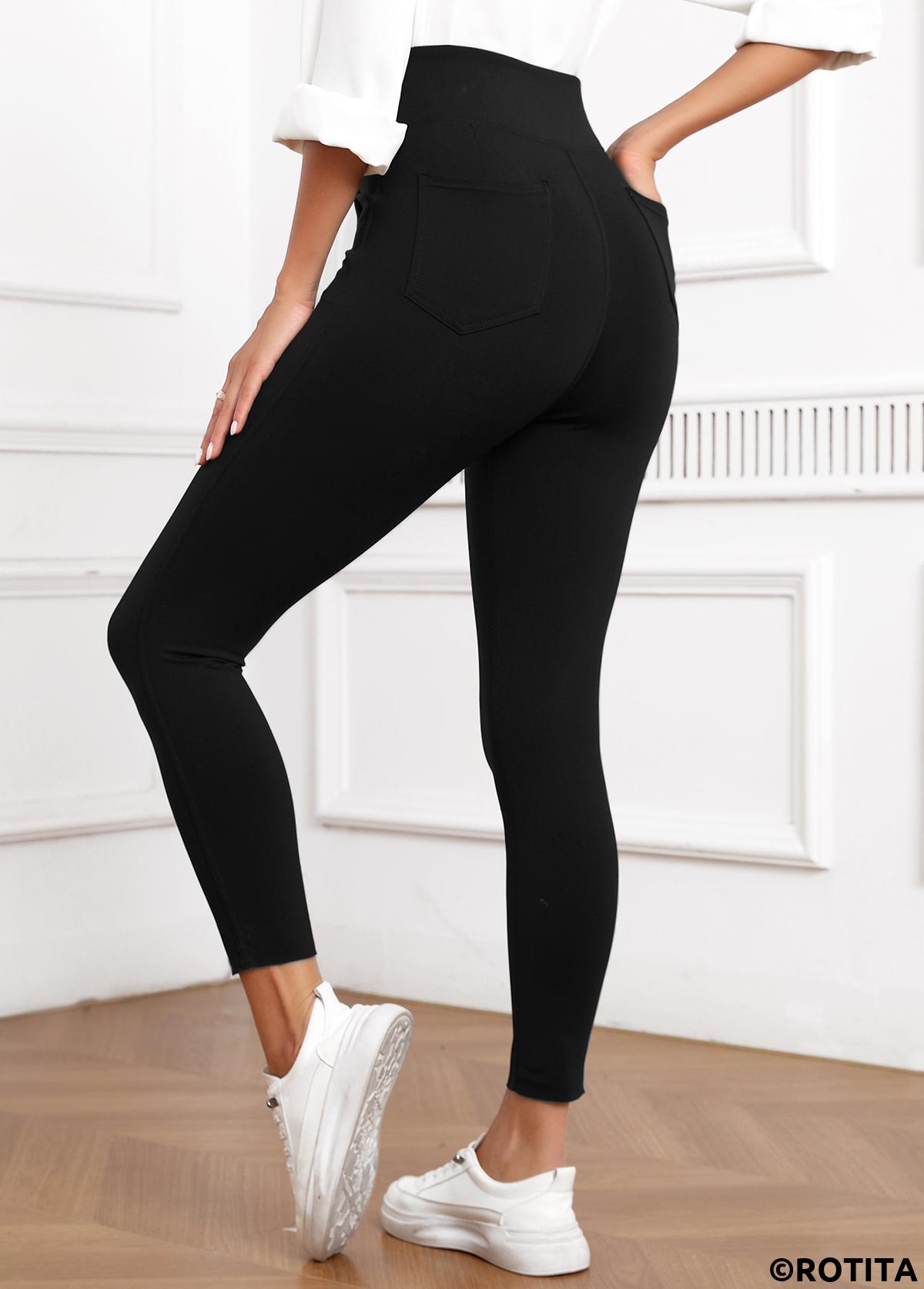 pantalon skinny taille haute noir à boutons