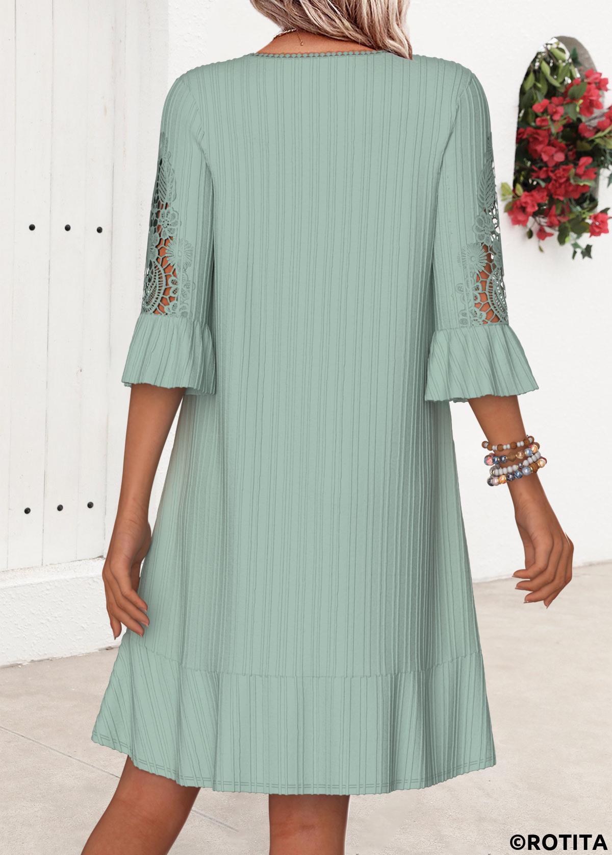 Sage Green dresses,Plain Color dresses,Everyday dresses,Casual dresses,ROTITA Embroidery Sage Green A Line V Neck Dress