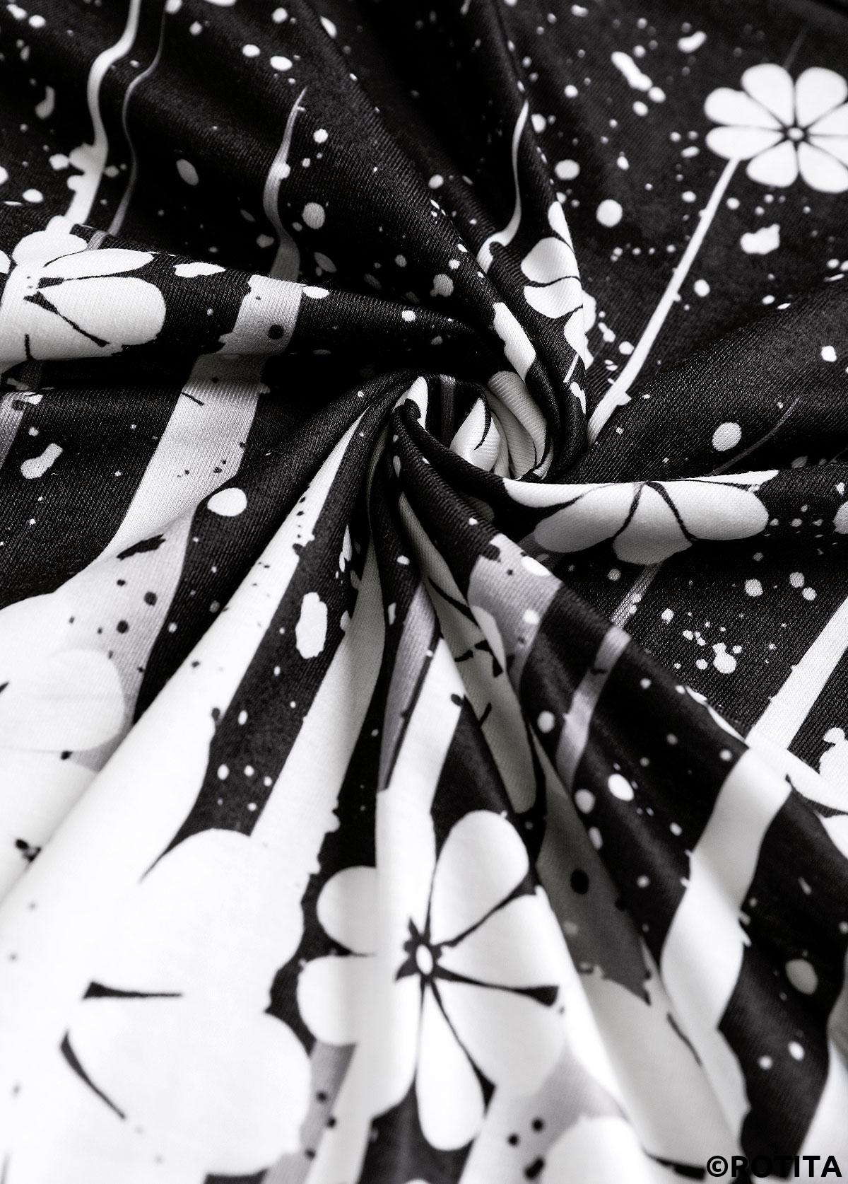 Black dresses,White dresses,Floral dresses,Plants dresses,Dot dresses,Ombre dresses,Everyday dresses,Casual dresses,ROTITA Fake 2in1 Floral Print Black A Line Dress