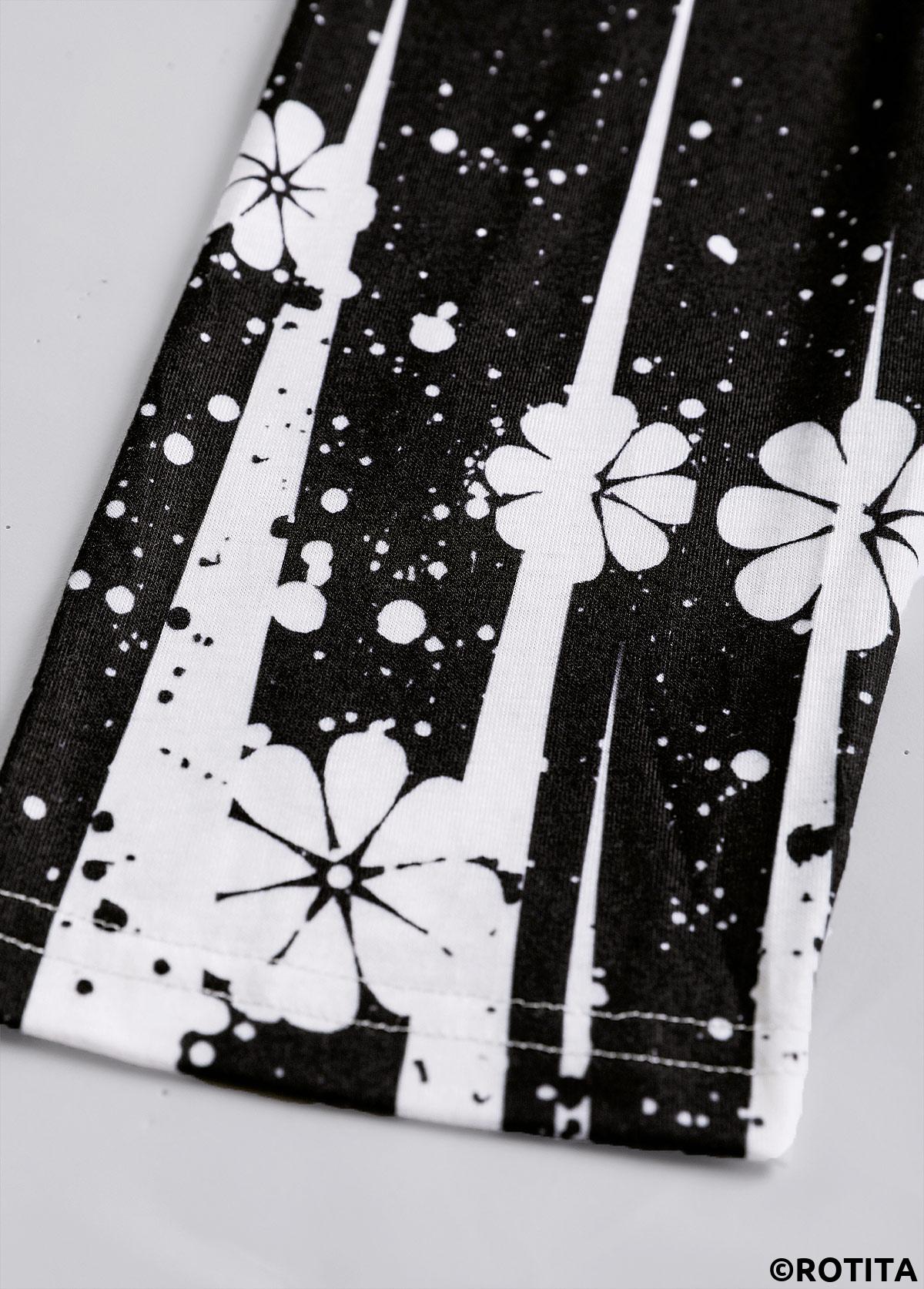 Black dresses,White dresses,Floral dresses,Plants dresses,Dot dresses,Ombre dresses,Everyday dresses,Casual dresses,ROTITA Fake 2in1 Floral Print Black A Line Dress