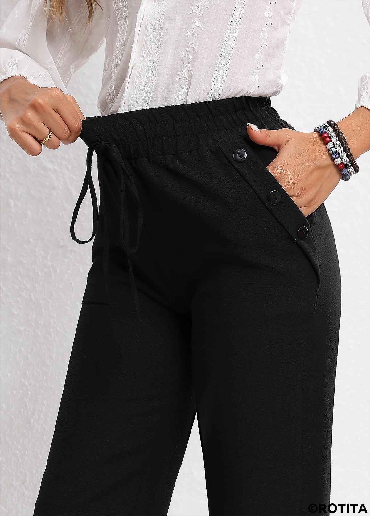 pantalon taille haute noir à cordon de serrage