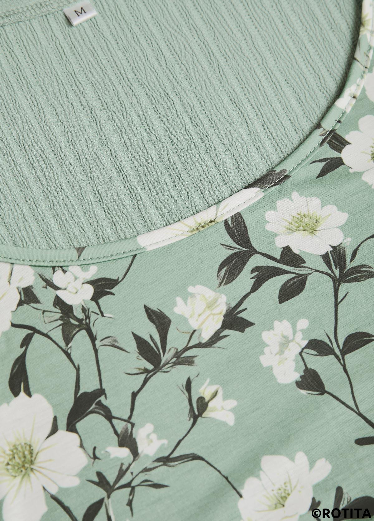 Sage Green dresses,Floral dresses,Plants dresses,Everyday dresses,Casual dresses,ROTITA Fake 2in1 Floral Print Sage Green A Line Dress