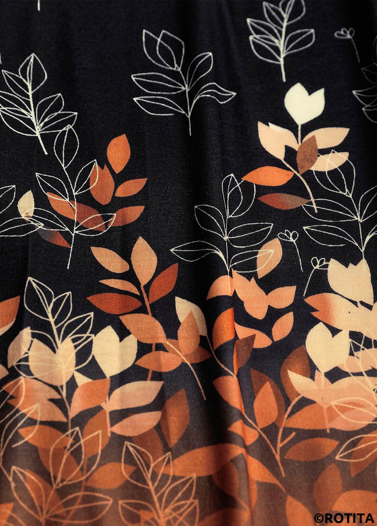 Black plus size,Plants plus size,Ombre plus size,ROTITA Plus Size Ruffle Black Leaf Print Light Cardigan