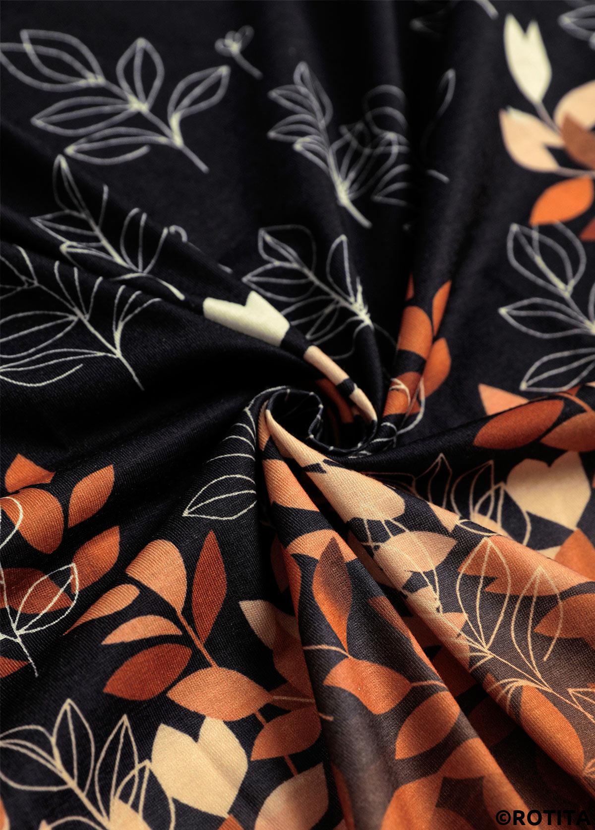 Black plus size,Plants plus size,Ombre plus size,ROTITA Plus Size Ruffle Black Leaf Print Light Cardigan