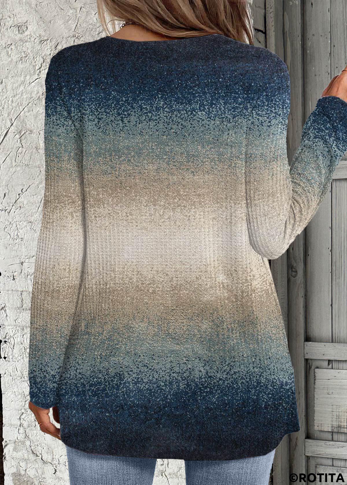 Rotita Fake 2-in-1 Ombre-Sweatshirt mit mehrfarbigem drapiertem Hals