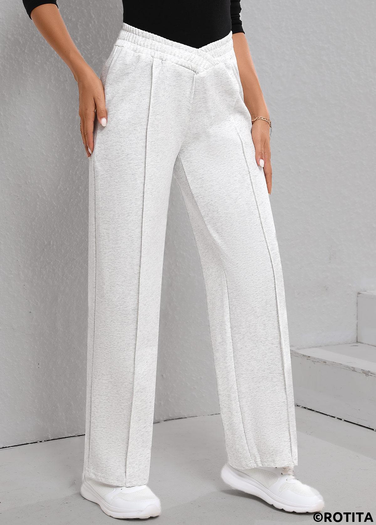 Light Grey bottoms,Plain Color bottoms,Patchwork Light Grey Elastic Waist High Waisted Pants