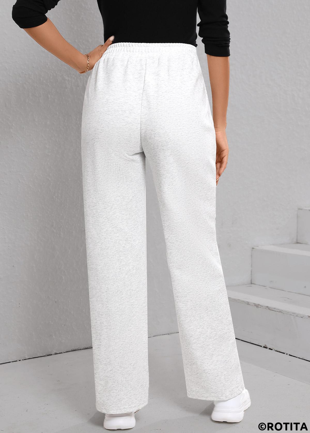 Light Grey bottoms,Plain Color bottoms,Patchwork Light Grey Elastic Waist High Waisted Pants