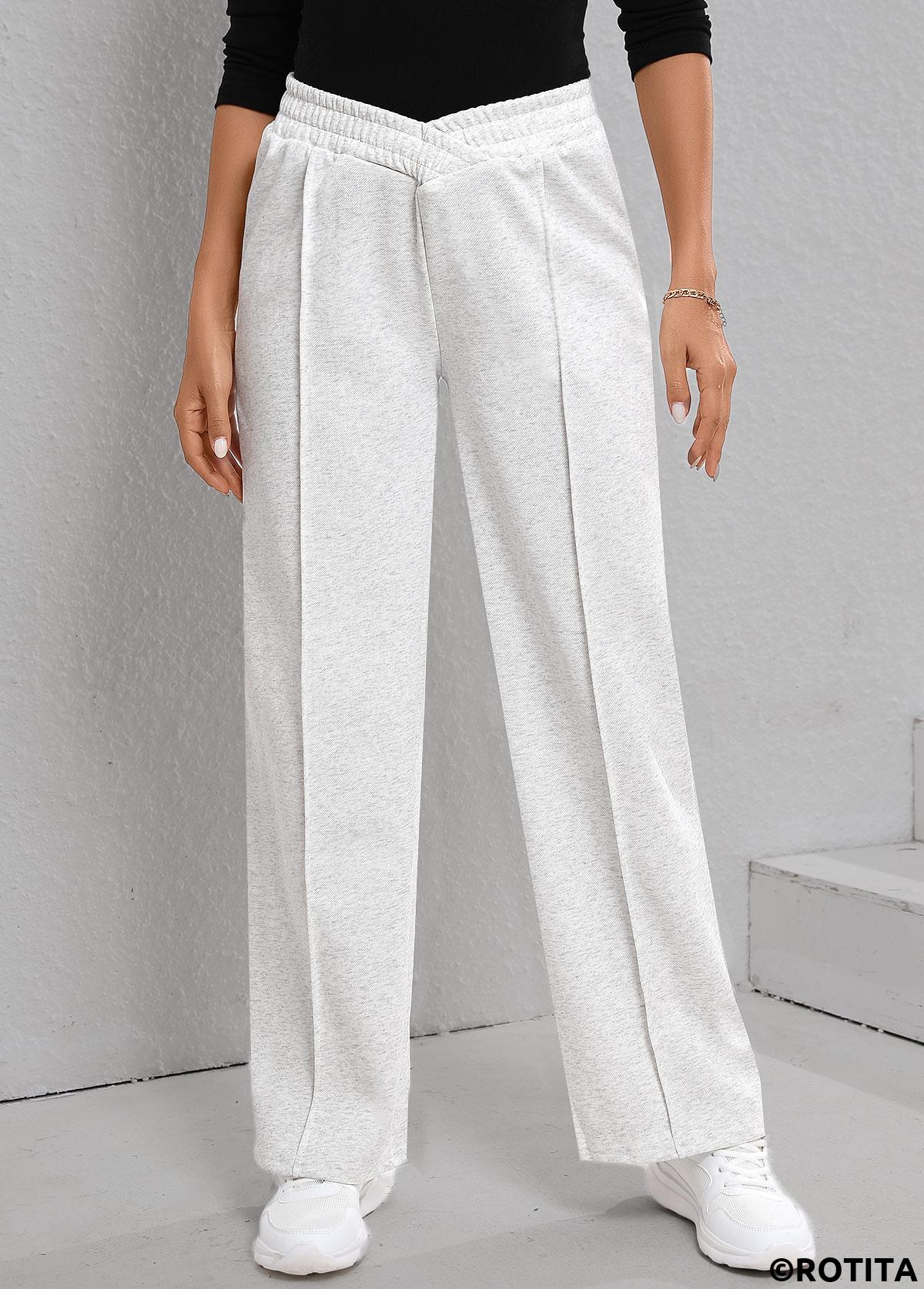 Light Grey bottoms,Plain Color bottoms,Patchwork Light Grey Elastic Waist High Waisted Pants