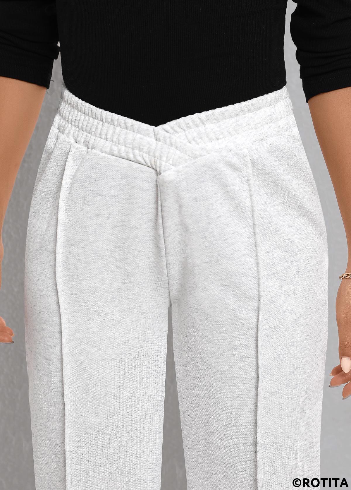 Light Grey bottoms,Plain Color bottoms,Patchwork Light Grey Elastic Waist High Waisted Pants