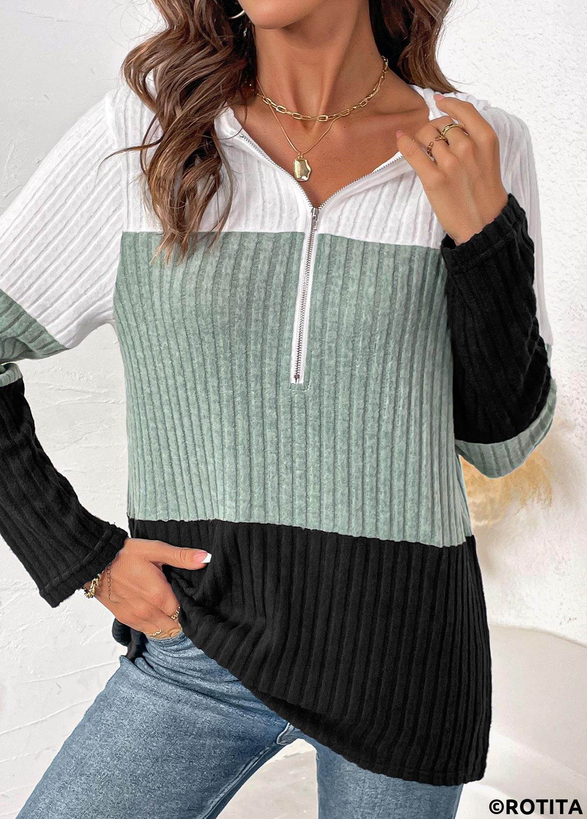 Rotita Patchwork-Kapuzenpullover mit langen Ärmeln in Kontrastfarbe