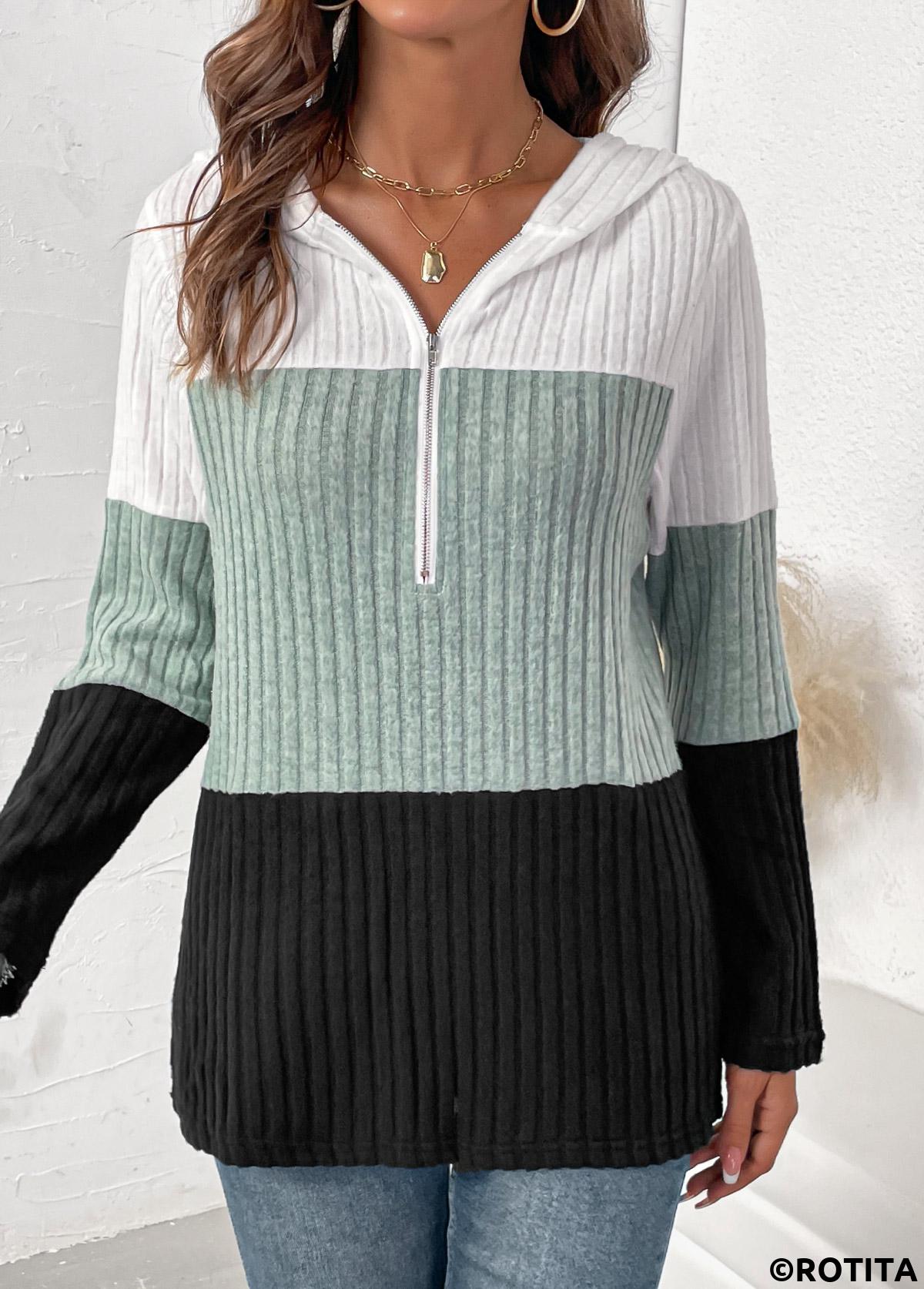 Rotita Patchwork-Kapuzenpullover mit langen Ärmeln in Kontrastfarbe