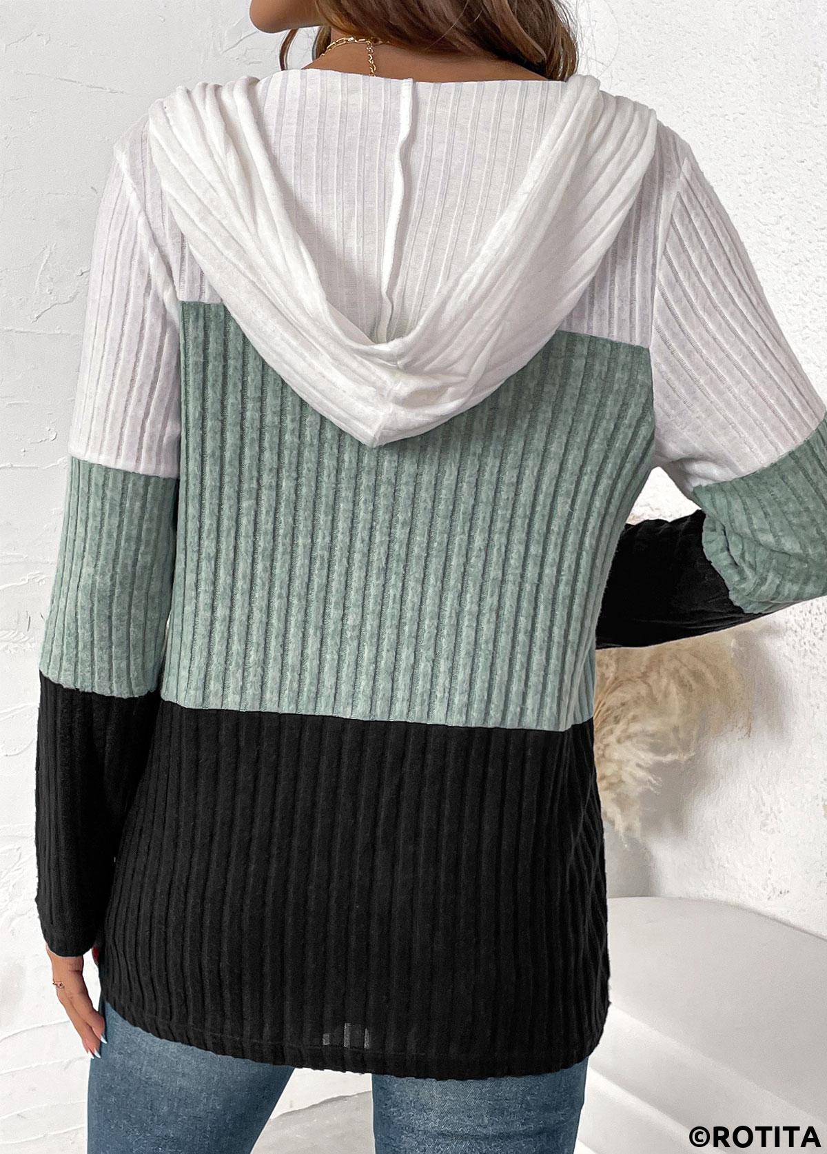 Rotita Patchwork-Kapuzenpullover mit langen Ärmeln in Kontrastfarbe