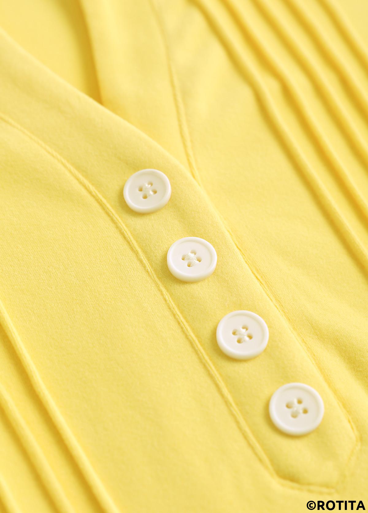 Light Yellow plus size,Plain Color plus size,ROTITA Plus Size Embroidery Light Yellow Split Neck T Shirt