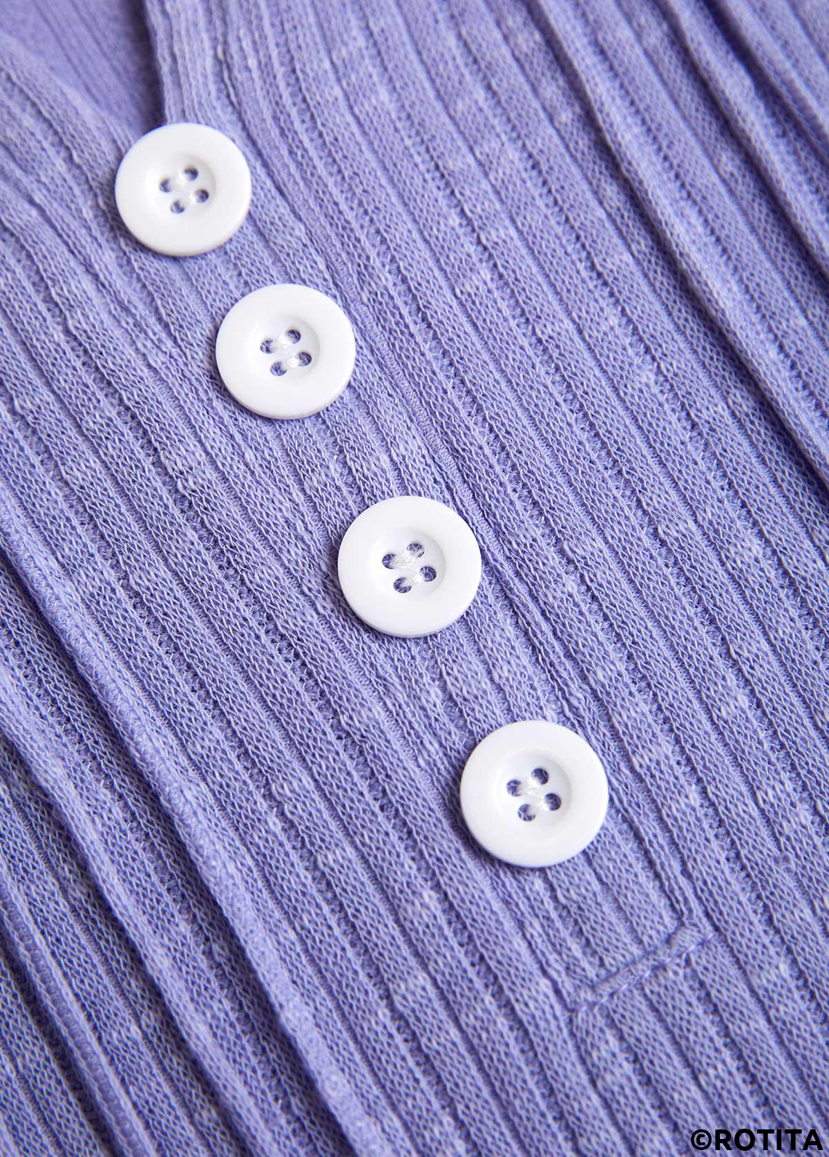 T-shirt à manches longues et col fendu violet poussiéreux avec broderie Rotita
