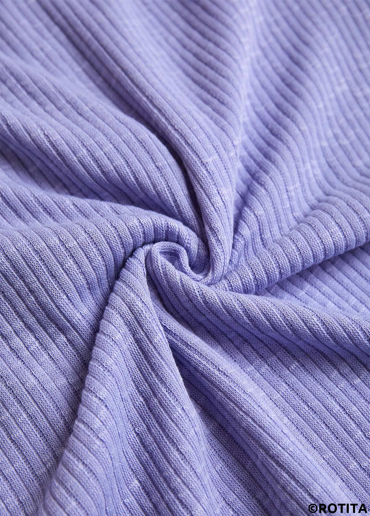 T-shirt à manches longues et col fendu violet poussiéreux avec broderie Rotita