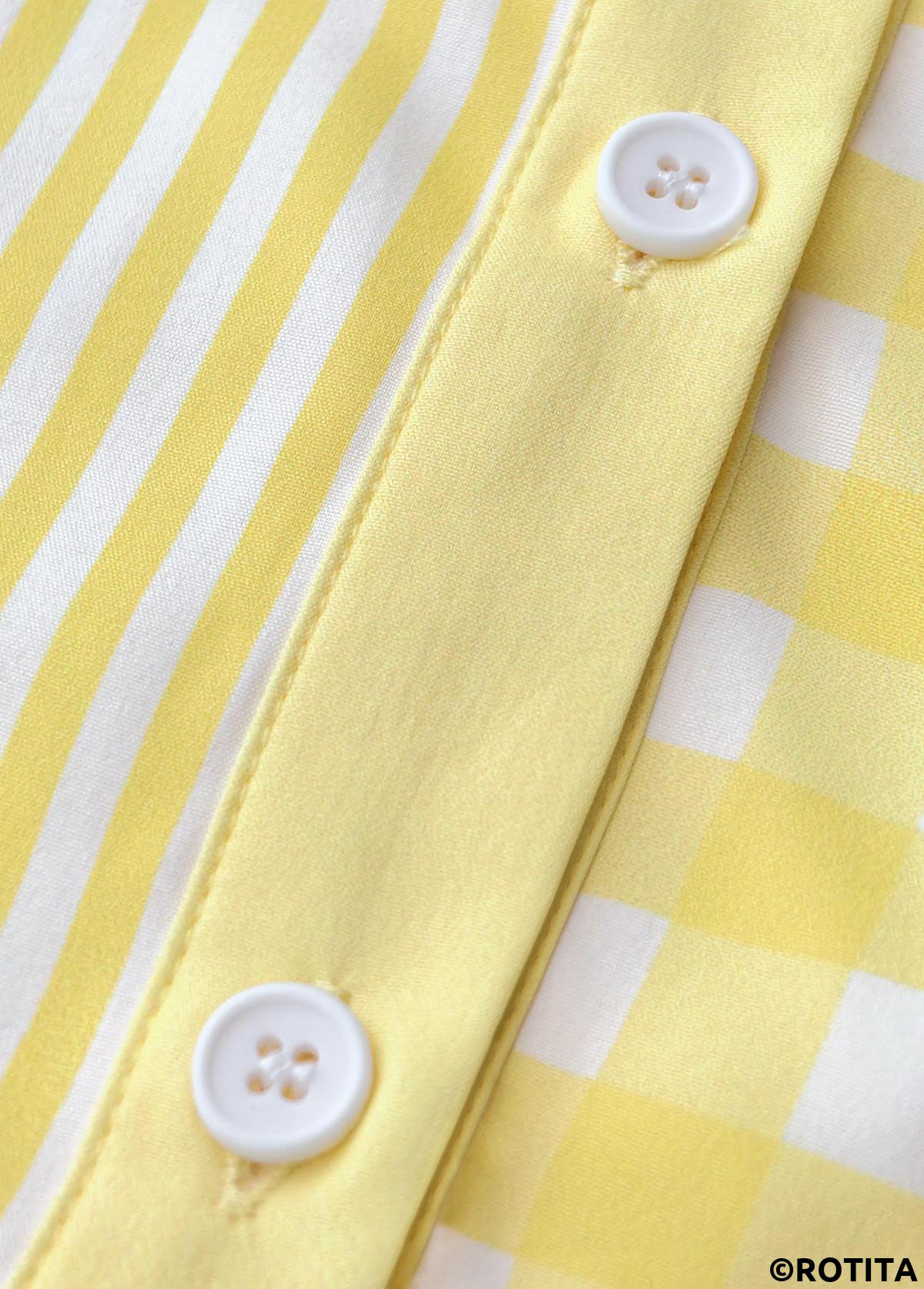 Light Yellow tops,Striped tops,Geometric tops,ROTITA Patchwork Striped Light Yellow Long Sleeve Shirt