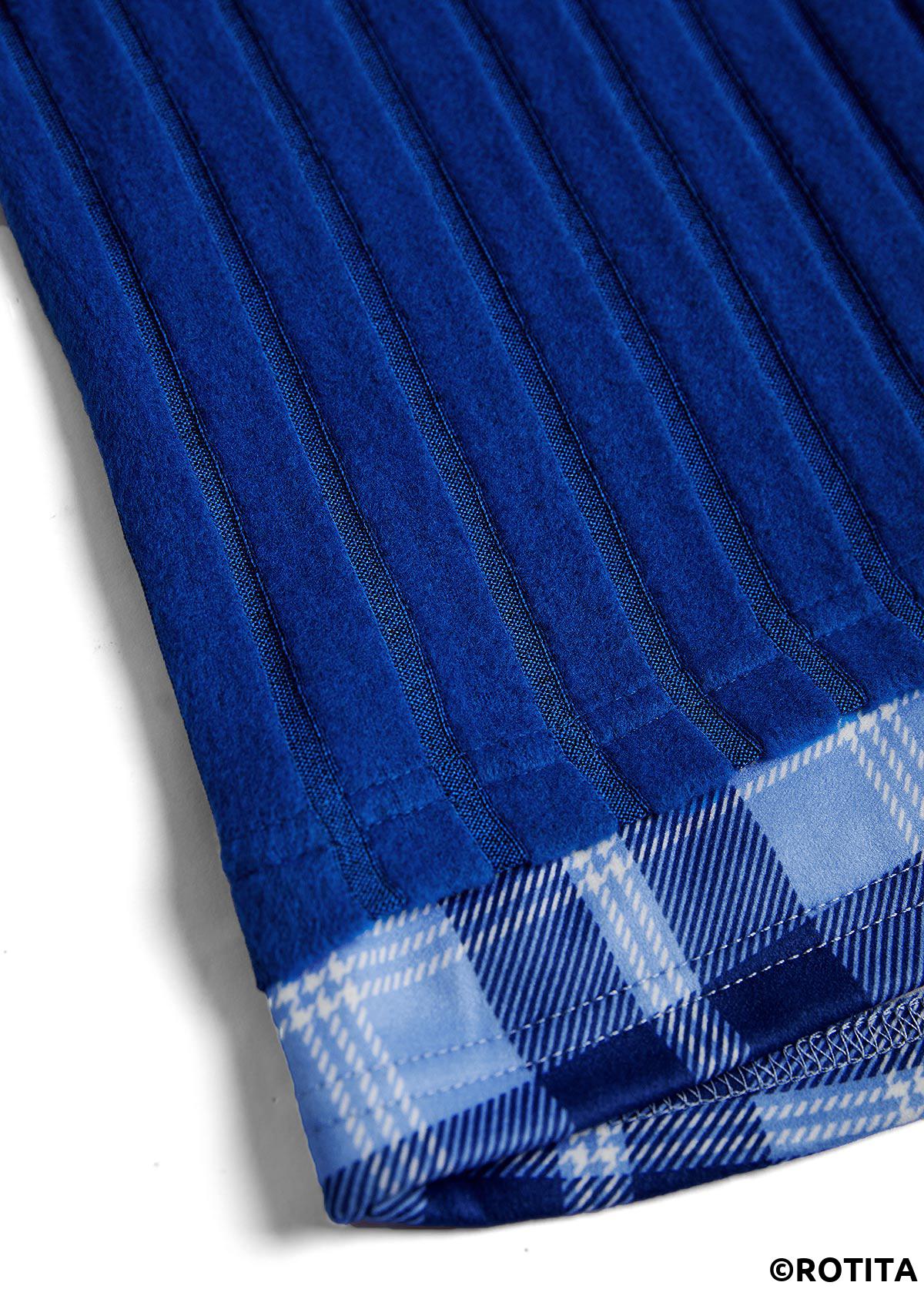 Blue tops,Plaid tops,Striped tops,Geometric tops,ROTITA Button Plaid Blue Fake Two Piece Twinset