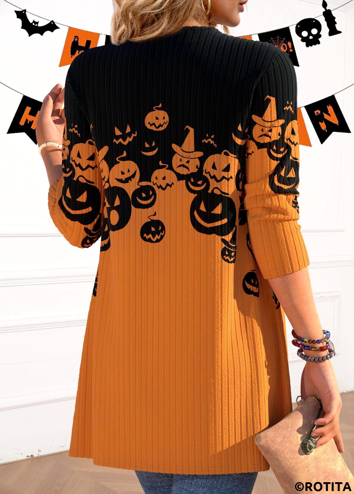 Black tops,Terracotta tops,Halloween tops,ROTITA Black Long Sleeve Halloween Light Cardigan