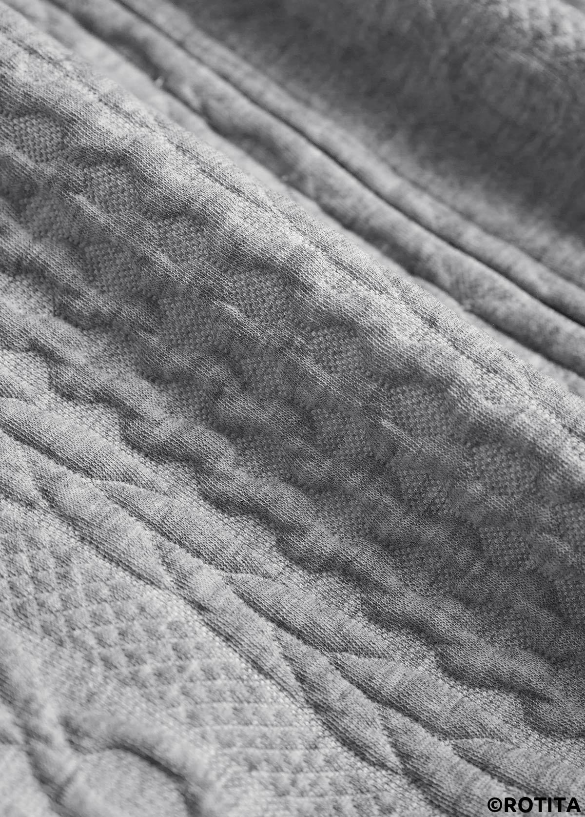 Grey plus size,Plain Color plus size,ROTITA Plus Size Jacquard Grey Hooded Long Sleeve Coat