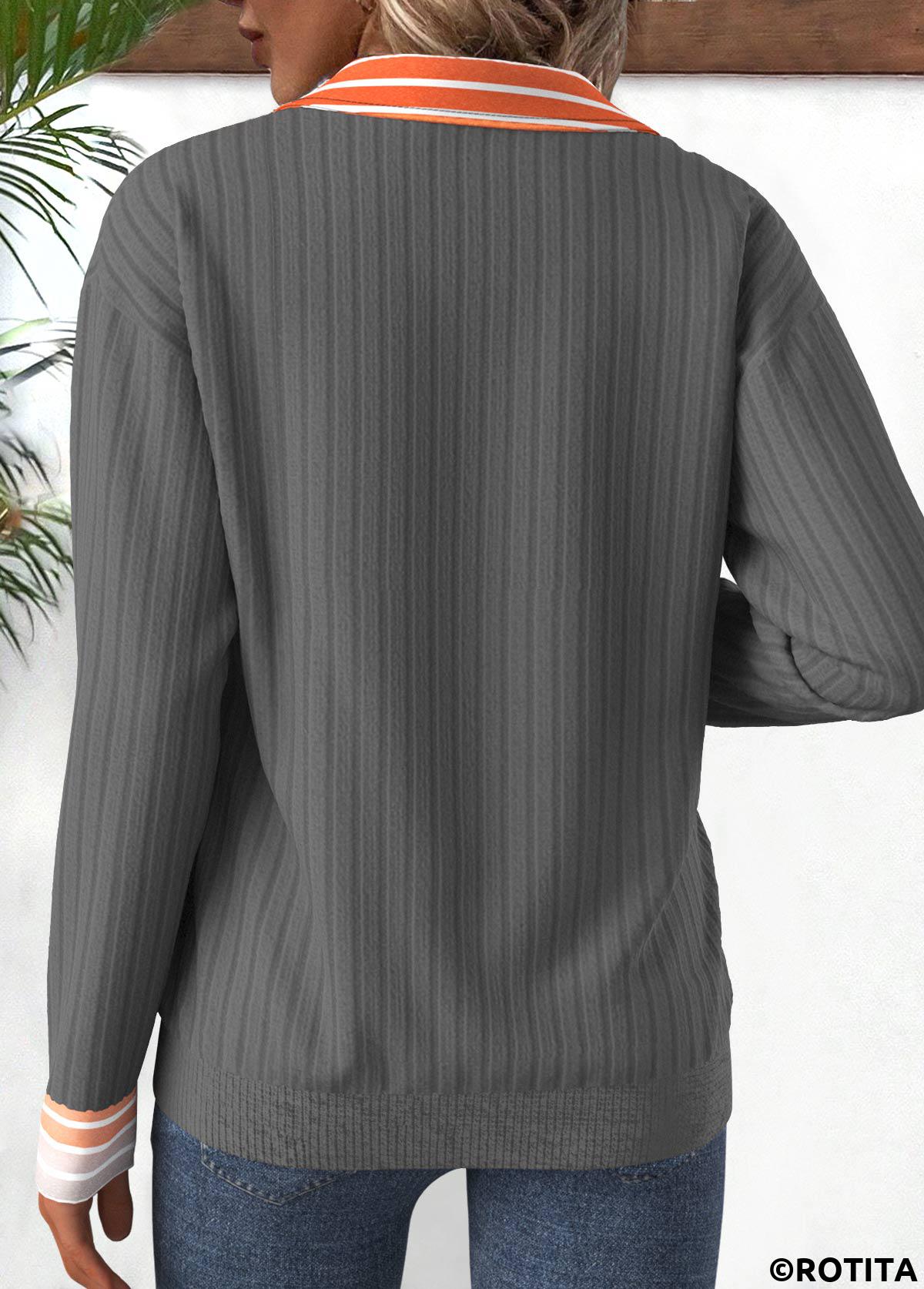 Grey plus size,Orange plus size,Striped plus size,Geometric plus size,Ombre plus size,ROTITA Plus Size Circular Ring Grey Striped Long Sleeve Sweatshirt