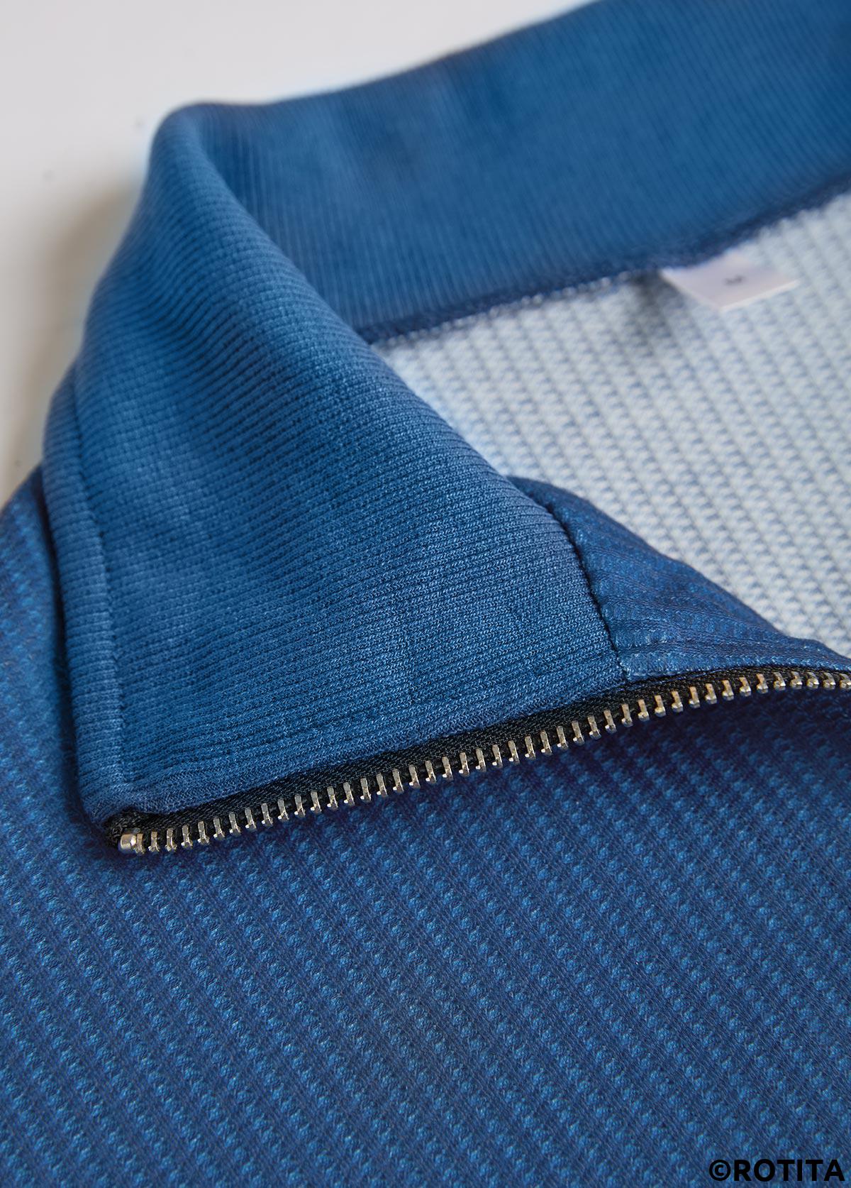 Dusty Blue tops,Pink tops,Striped tops,Geometric tops,ROTITA Zipper Striped Dusty Blue Turn Down Collar Sweatshirt