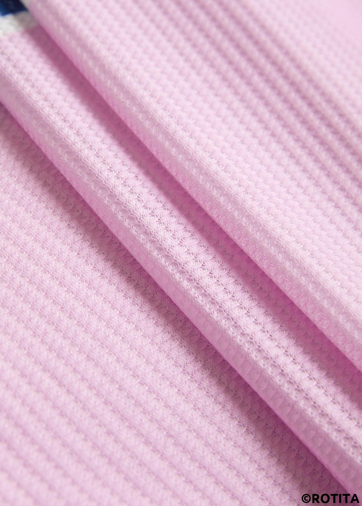 Dusty Blue tops,Pink tops,Striped tops,Geometric tops,ROTITA Zipper Striped Dusty Blue Turn Down Collar Sweatshirt