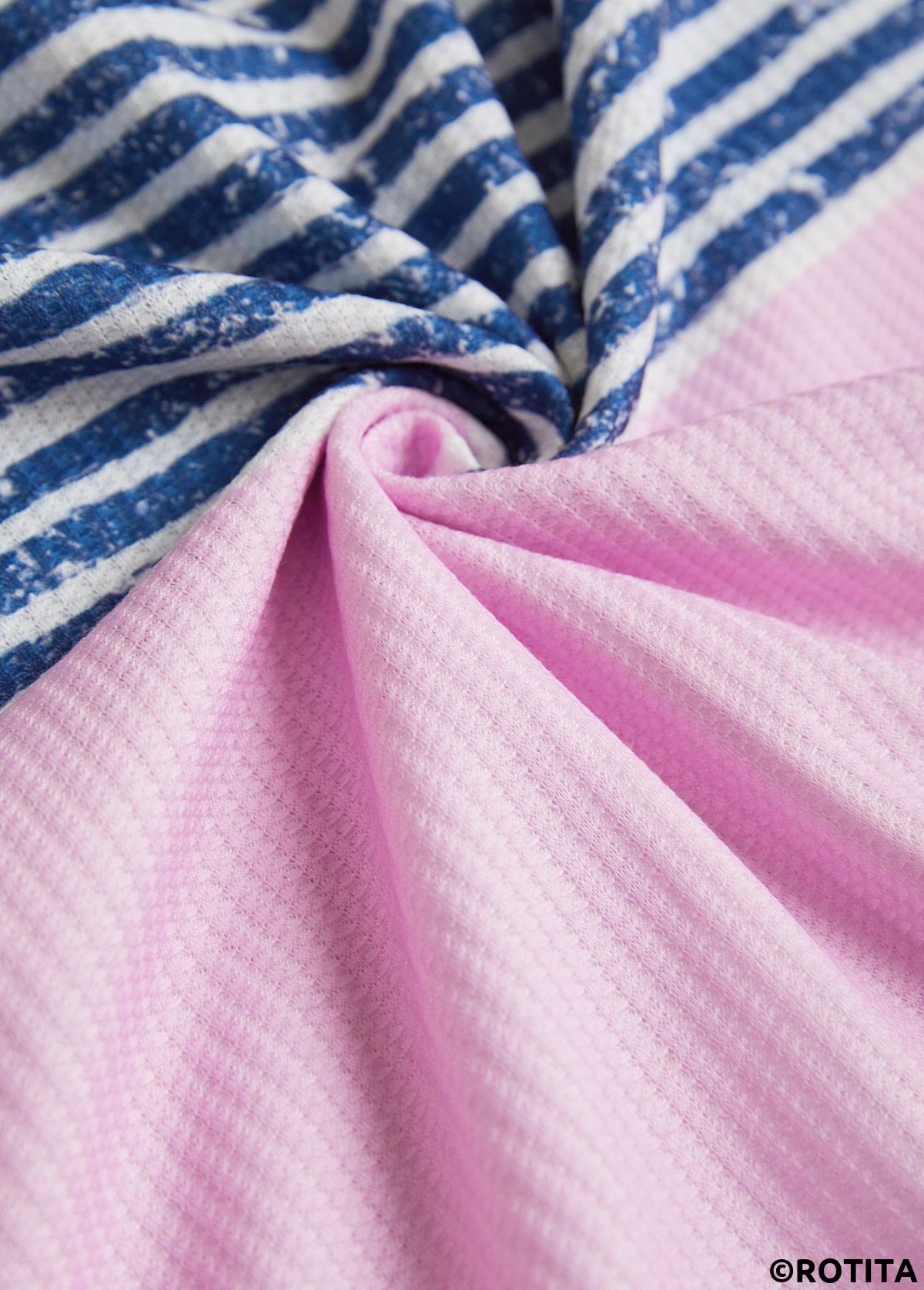 Dusty Blue tops,Pink tops,Striped tops,Geometric tops,ROTITA Zipper Striped Dusty Blue Turn Down Collar Sweatshirt