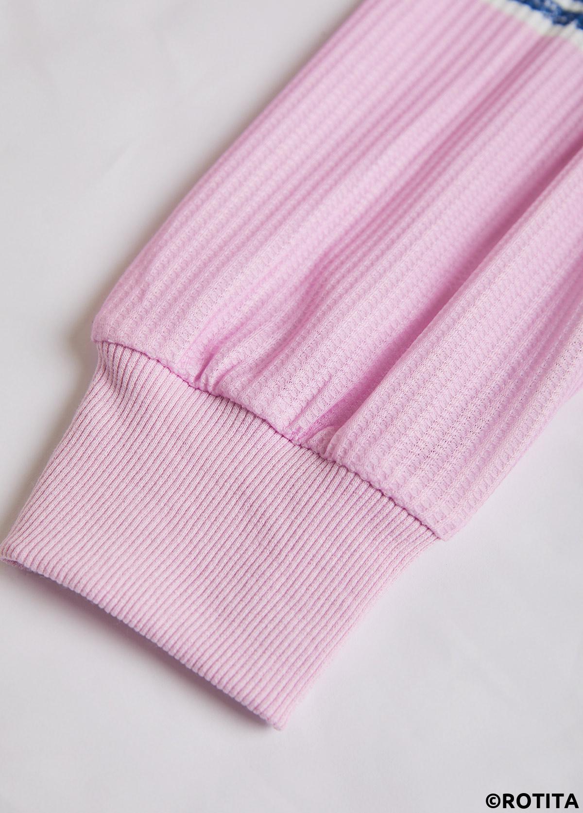 Dusty Blue tops,Pink tops,Striped tops,Geometric tops,ROTITA Zipper Striped Dusty Blue Turn Down Collar Sweatshirt