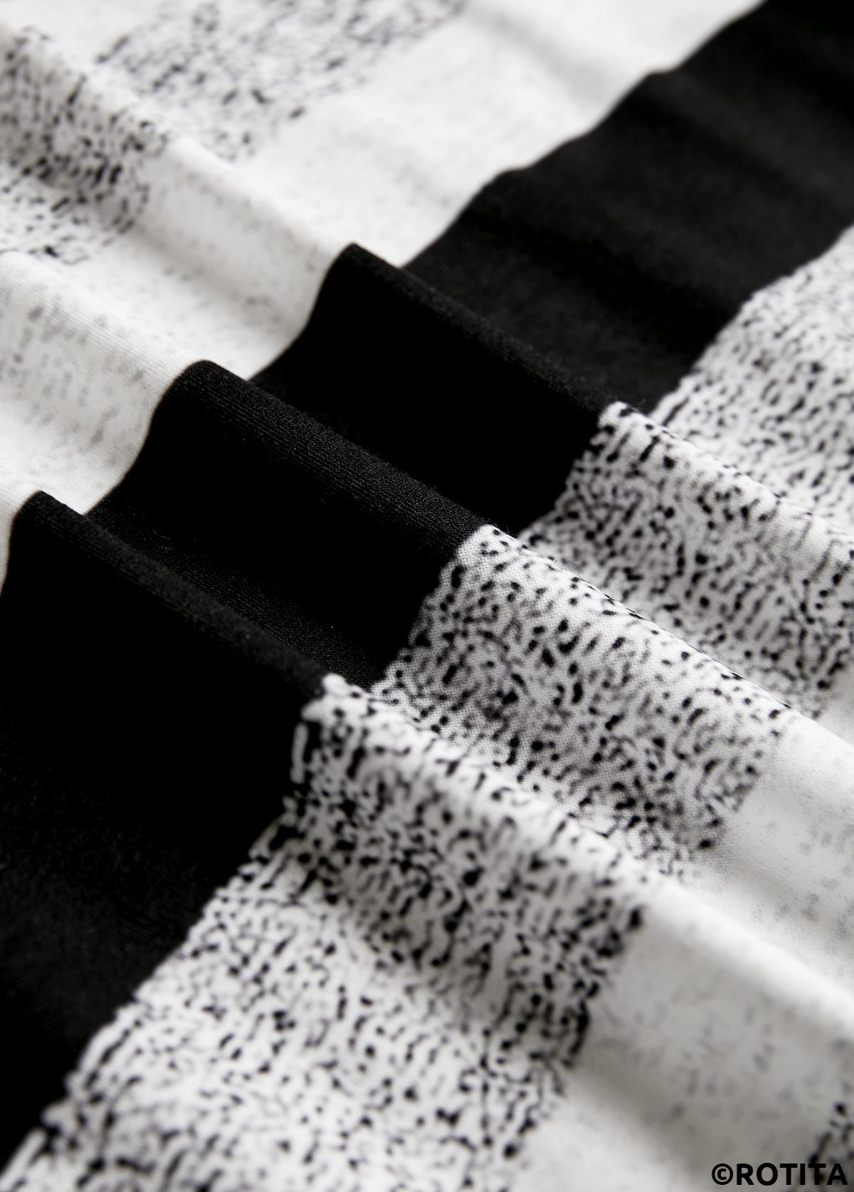 Black tops,Striped tops,Geometric tops,ROTITA Zipper Striped Black Turn Down Collar Long Sleeve Sweatshirt