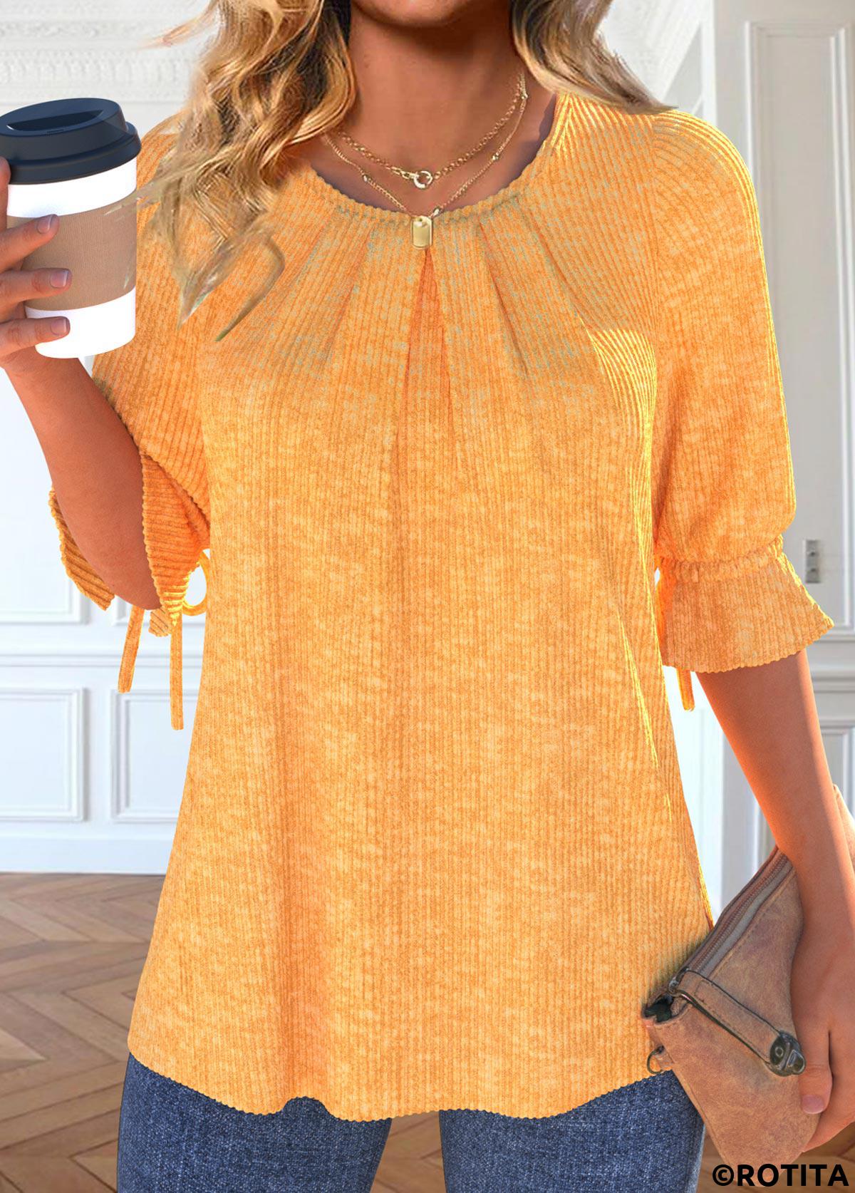 t-shirt à manches courtes et col rond orange avec nœud papillon rotita