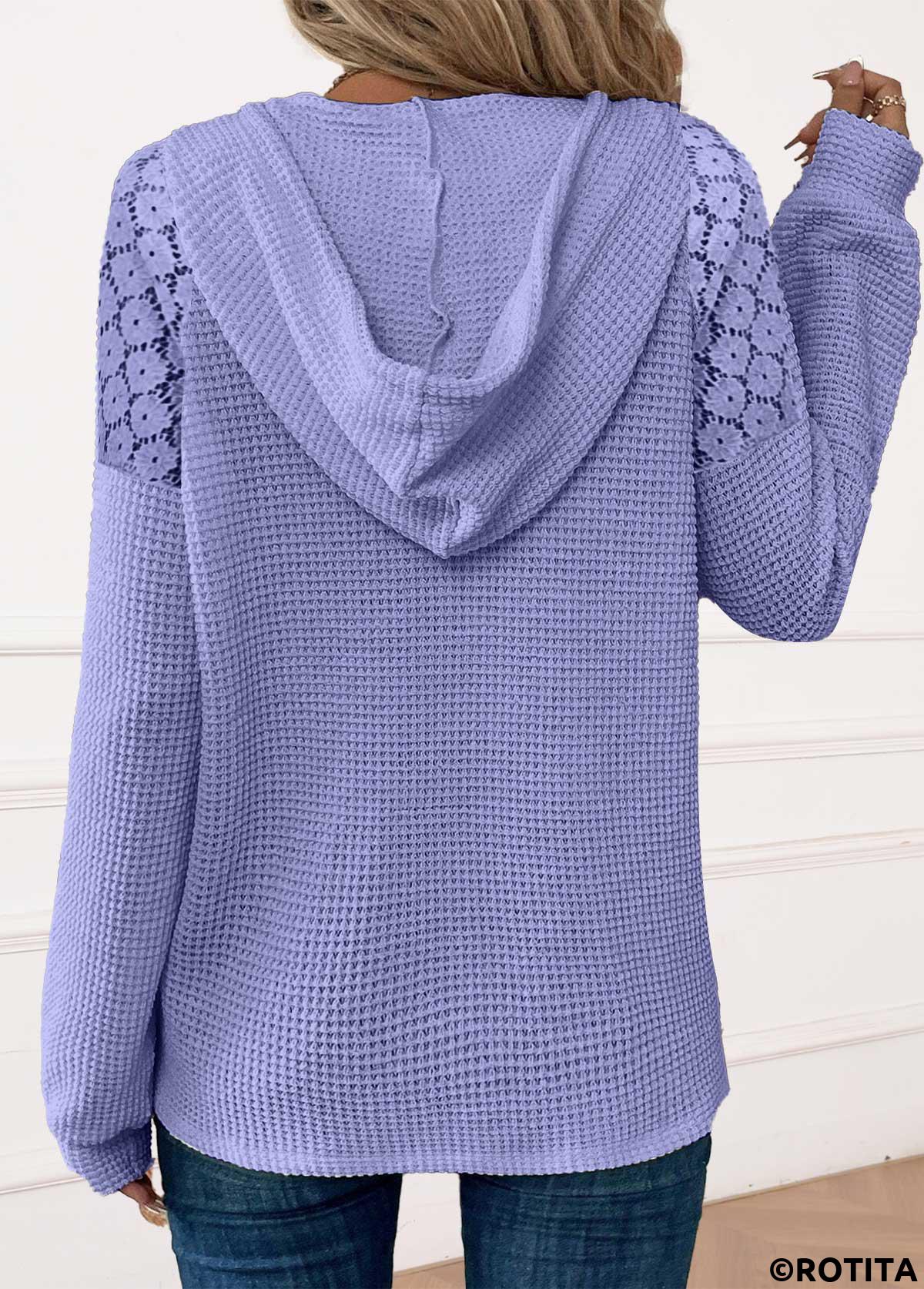 Light Purple tops,Plain Color tops,ROTITA Lace Light Purple Long Sleeve Hoodie