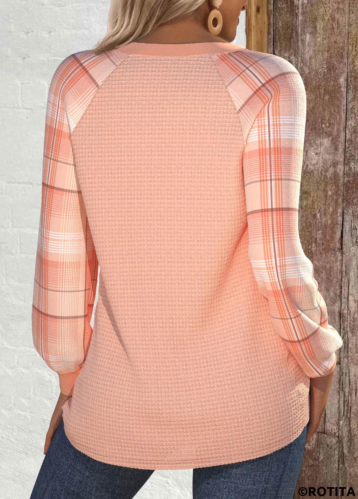 Dusty Pink tops,Halloween tops,Striped tops,Letter tops,Geometric tops,ROTITA Halloween Button Dusty Pink Round Neck Long Sleeve Sweatshirt