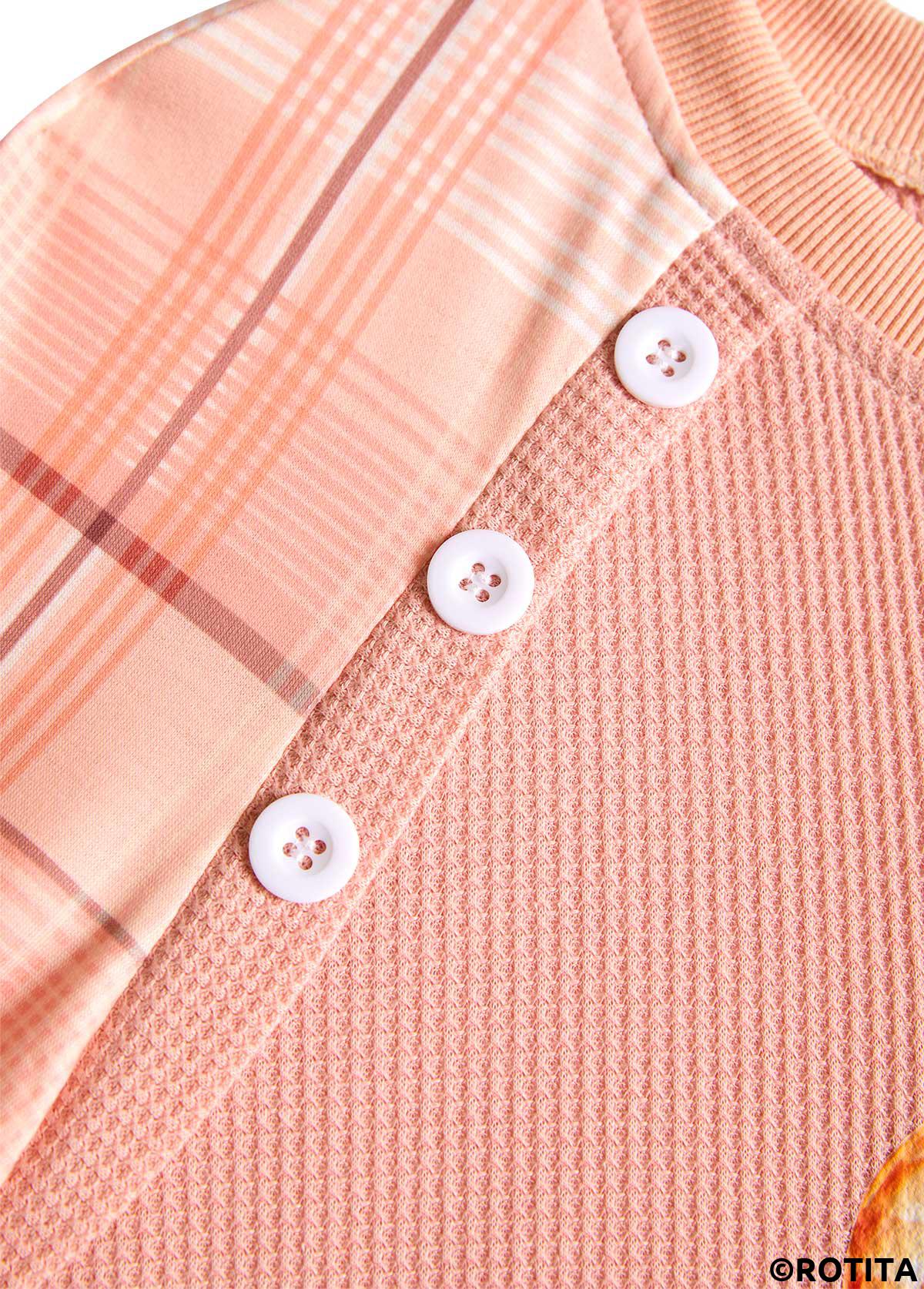 Dusty Pink tops,Halloween tops,Striped tops,Letter tops,Geometric tops,ROTITA Halloween Button Dusty Pink Round Neck Long Sleeve Sweatshirt