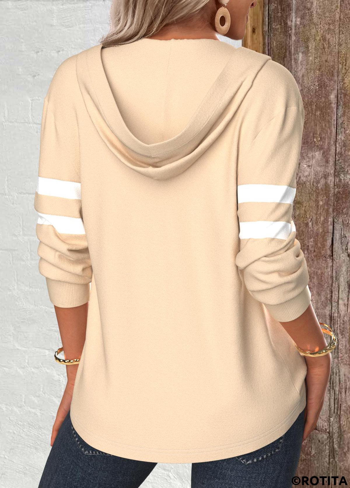 Light Camel tops,Halloween tops,Striped tops,Letter tops,ROTITA Button Pumpkin Print Light Camel Long Sleeve Hoodie