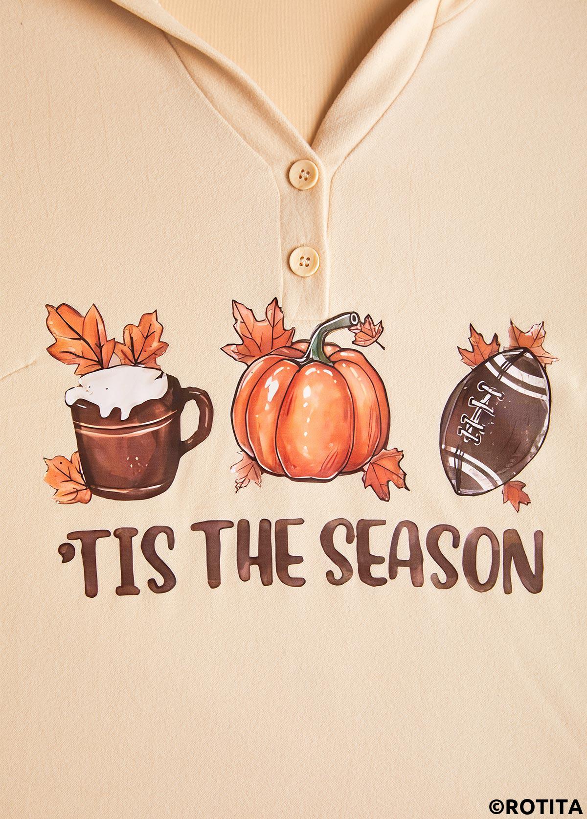 Light Camel tops,Halloween tops,Striped tops,Letter tops,ROTITA Button Pumpkin Print Light Camel Long Sleeve Hoodie