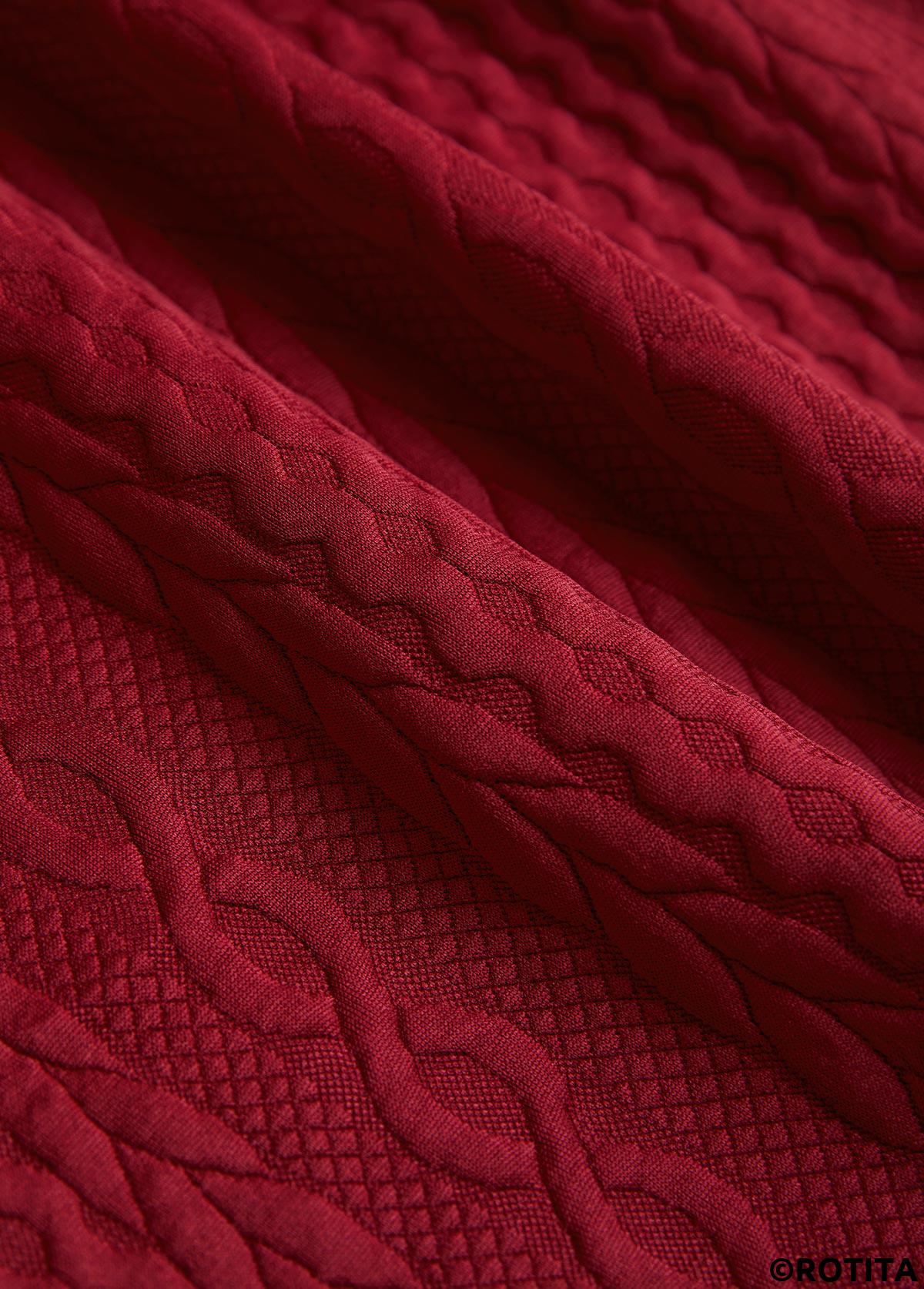 Wine Red tops,Tribal tops,ROTITA Patchwork Tribal Print Wine Red Long Sleeve Hoodie